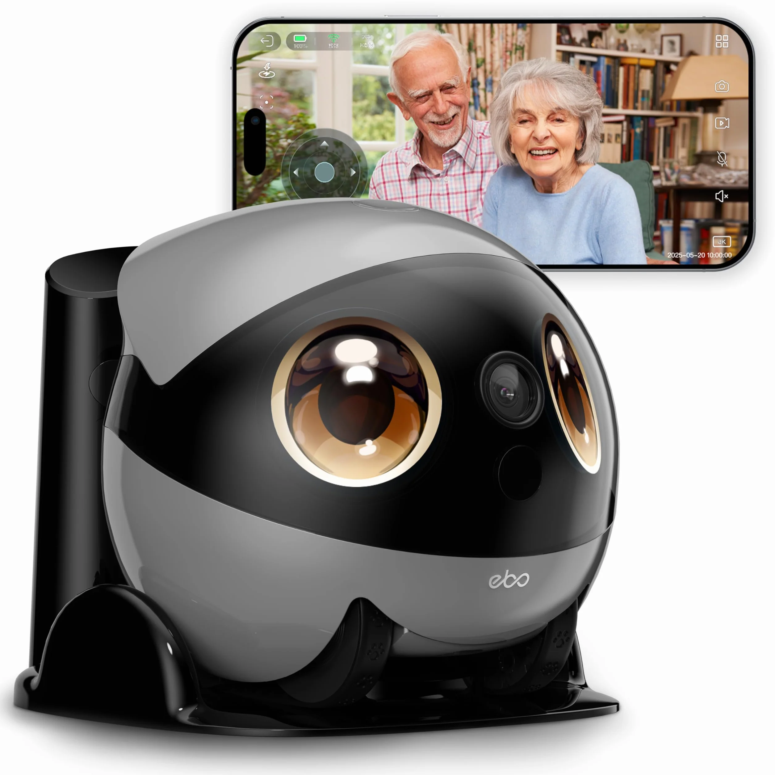 Enabot EBO Air 2 Plus, AI inteligentny robot do monitorowania domu, z niestandardowym obrazem twarzy, kamera do monitoringu 3K z akumulatorem, kamera dla zwierząt domowych z 2-drożnym dźwiękiem