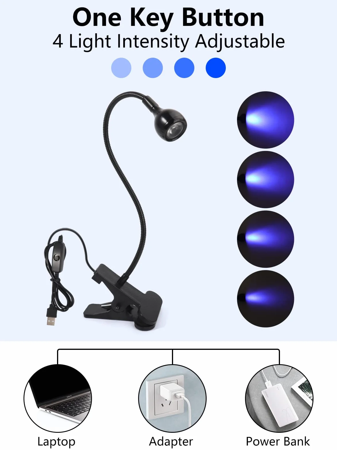 LIONVISON Lampa do paznokci UV, lampa LED do paznokci typu łabędzia szyja z 4 regulowanymi poziomami intensywności do utwardzania lakieru do paznokci, obrotowa mini żelowa lampa do paznokci 5 W,
