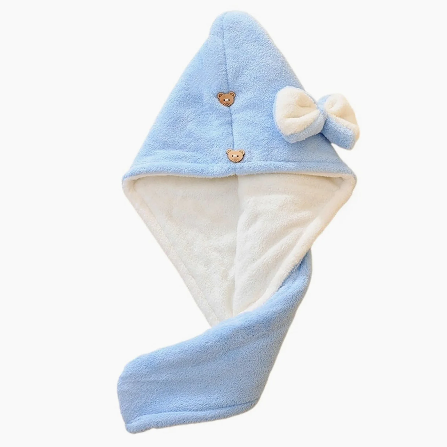 Ręcznik do suszenia włosów Bambusowy Węgiel Turban Czapka Pętelka Guzik Wielokolorowy Dorosły 2 Warstwy Błękitny