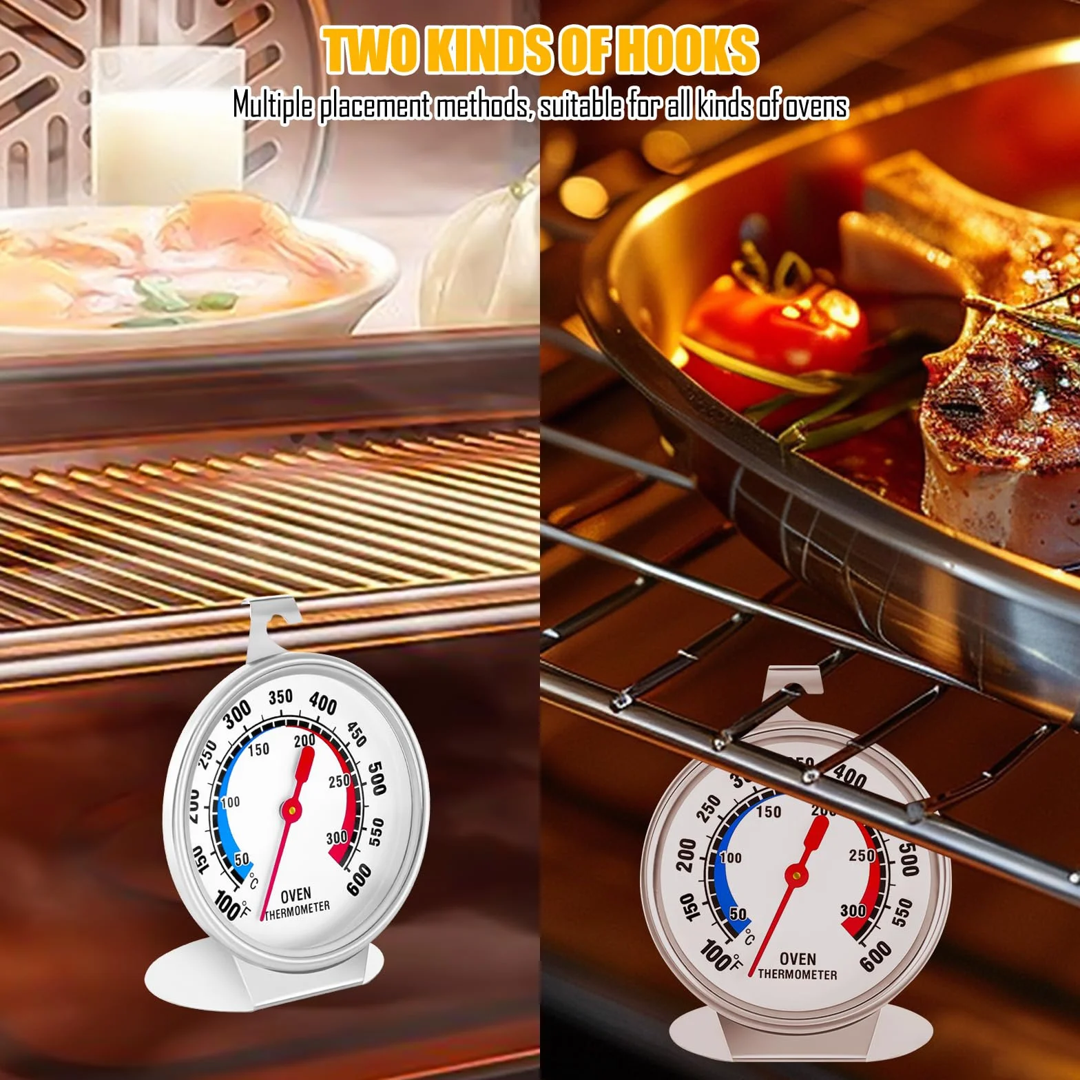Termometr do piekarnika, termometr do kuchenki elektrycznej, termometr do piekarnika do kuchenek gazowych, 50-300°C/100-600°F do wypieków kuchennych, analogowy termometr do piekarnika, natychmiastowy