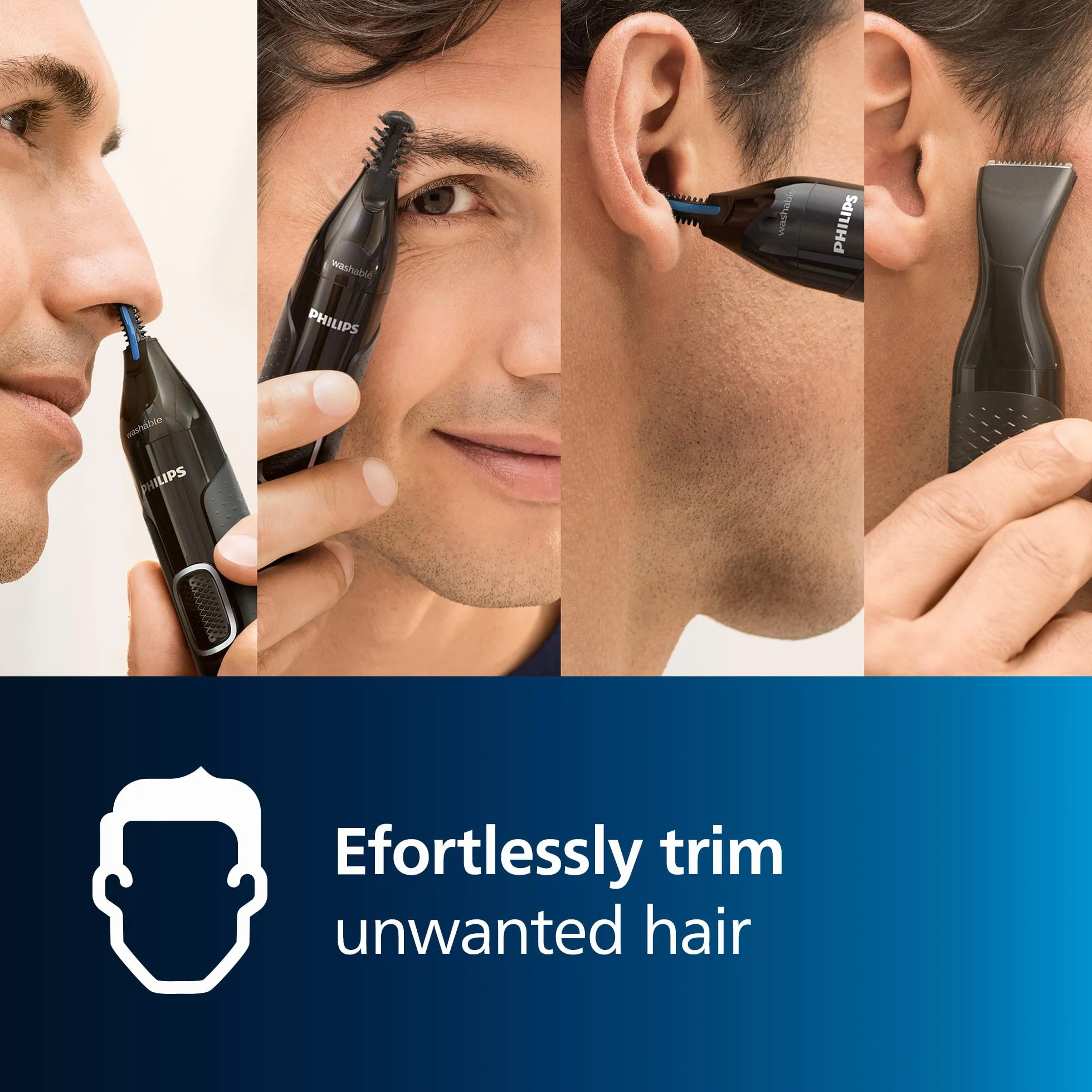 Philips Trymer do nosa serii 5000, skuteczne usuwanie włosów z nosa, uszu i brwi, z technologią PrecisionTrim, precyzyjnym grzebieniem i trymerem do szczegółowego przycinania, wodoodporny, NT5650/16