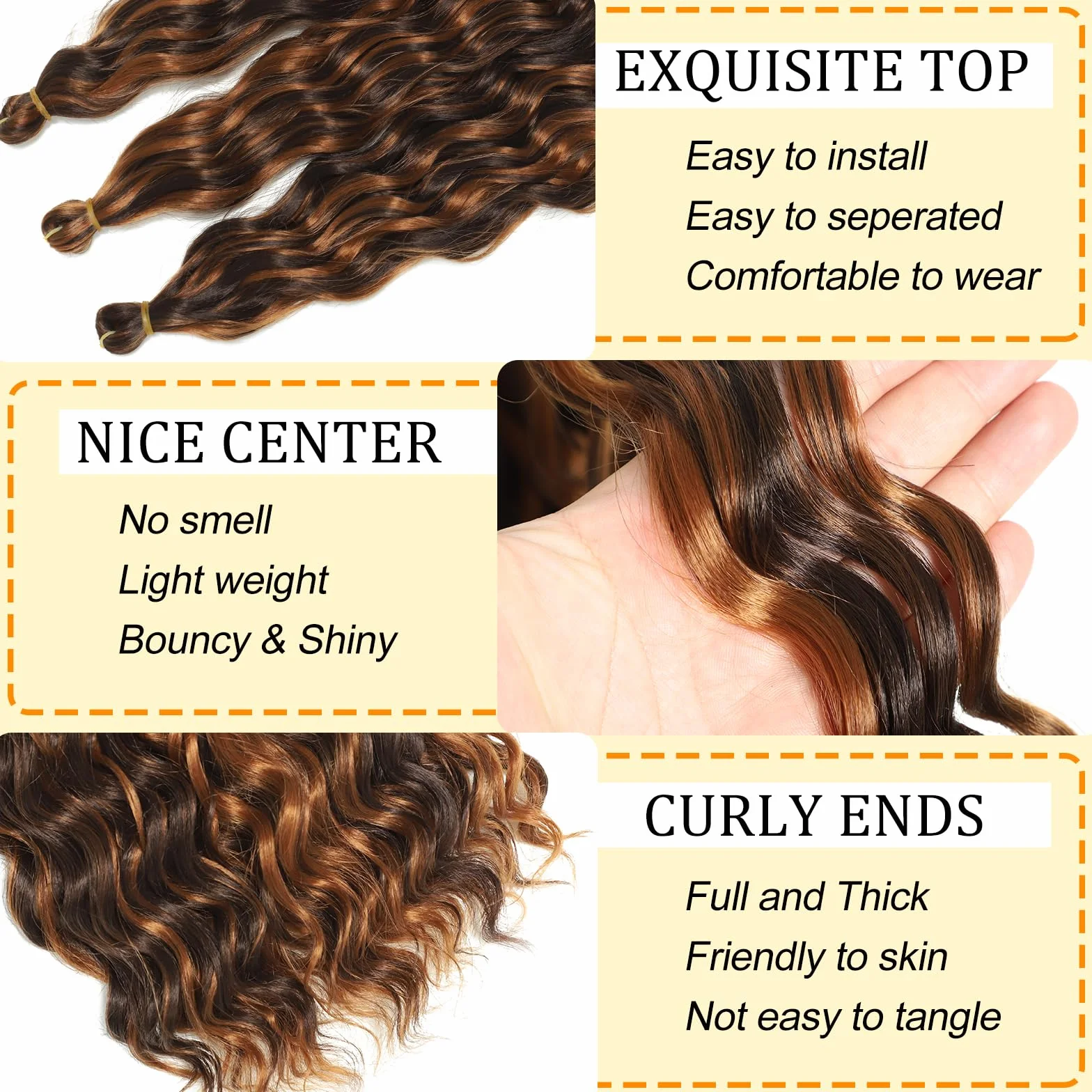 Długie kręcone włosy, Ocean Wave Crochet Hair - miękkie syntetyczne włosy, głębokie fale, skręcane włosy do przedłużania włosów w stylu boho (P4/30#, 45-3T)
