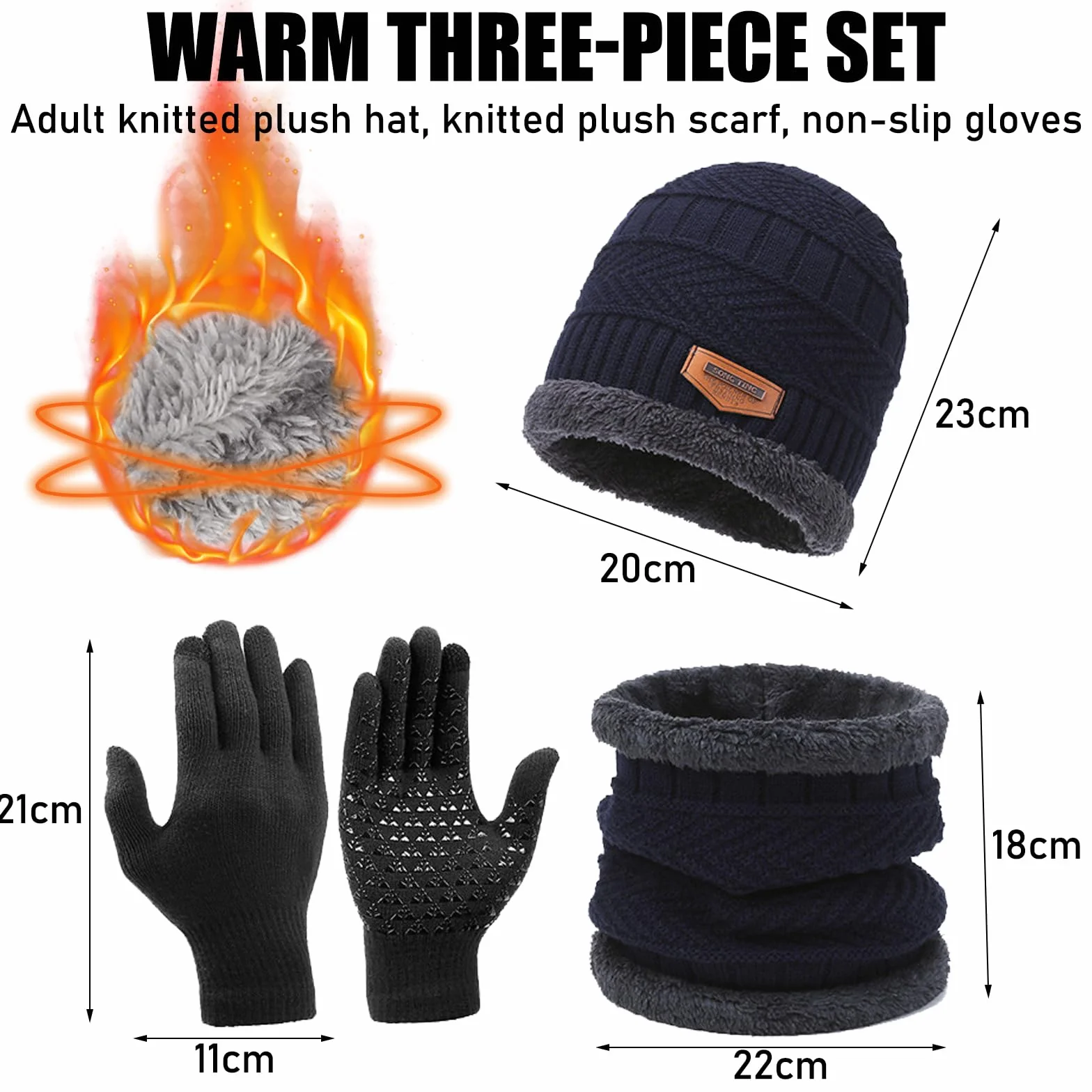 TYXHXTF Czapka zimowa szalik rękawiczki ciepłe 3 w 1 zestaw, dzianinowa czapka beanie, okrągły szalik i antypoślizgowa rękawica do ekranu dotykowego, miękka rozciągliwość, do sportów na świeżym