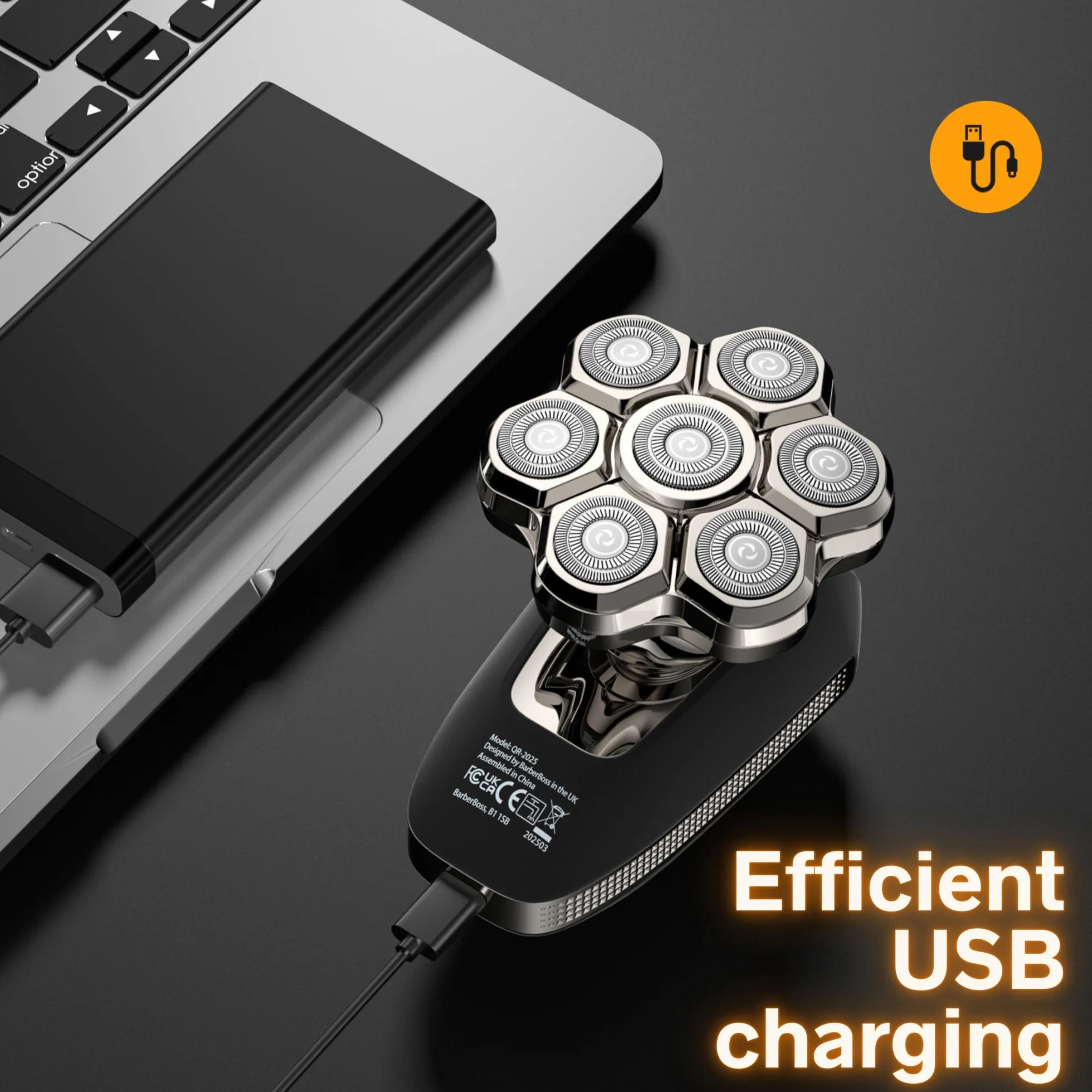 BarberBoss Golarka obrotowa 7D 5 w 1 z wyświetlaczem LED, ładowanie USB-C, trymer do brody i nosa, zestaw do pielęgnacji twarzy