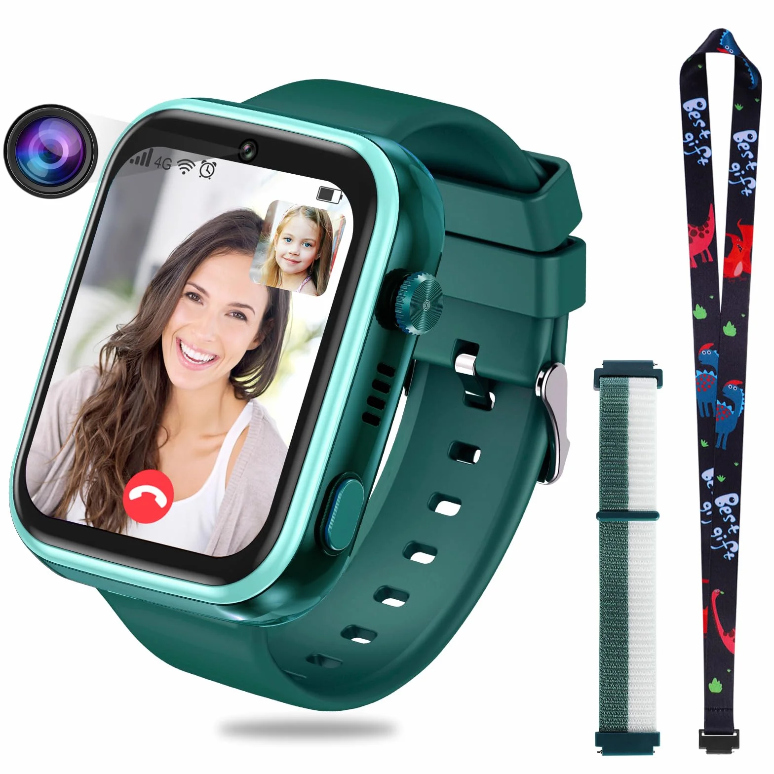 OKYUK Smartwatch 4G dla dzieci, lokalizator GPS, wiele stylów pulpitu do wyboru, połączenia dwukierunkowe, kompetencje obrazu, SOS, Wi-Fi, wodoodporny ekran dotykowy dla 4-12 chłopców i dziewcząt (T45