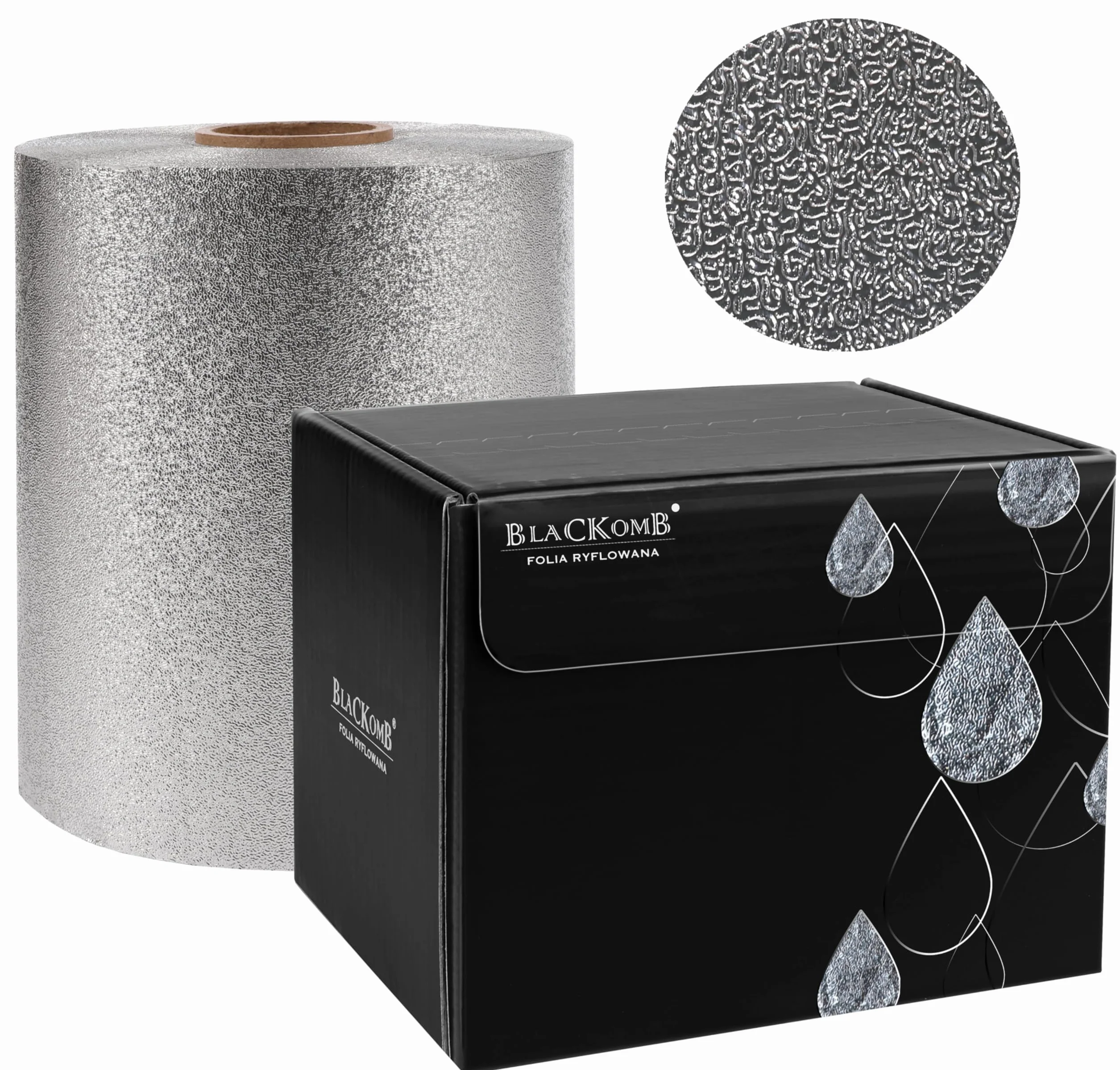 Blackbomb - folia aluminiowa fryzjerska, rolka prążkowana i wytłaczana 100m, folia fryzjerska srebrna, folia fryzjerska, folia aluminiowa na pasma, folia aluminiowa do salonu fryzjerskiego