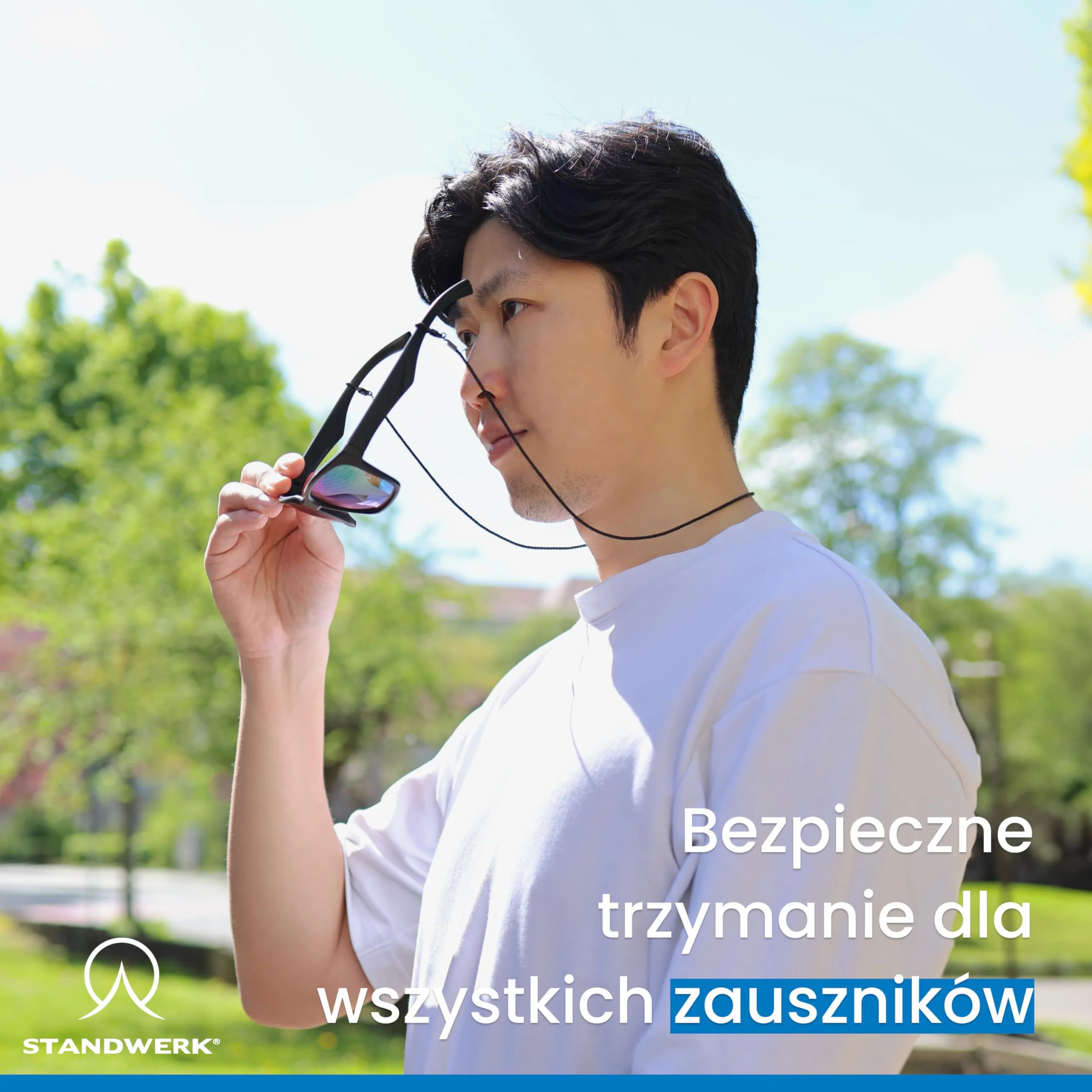 STANDWERK® Pasek do okularów męski [Made in Germany] odporna na promieniowanie UV guma do okularów i materiałowe tasiemki do okularów - wysokiej jakości pasek do okularów - nie zawiera niklu - pasek