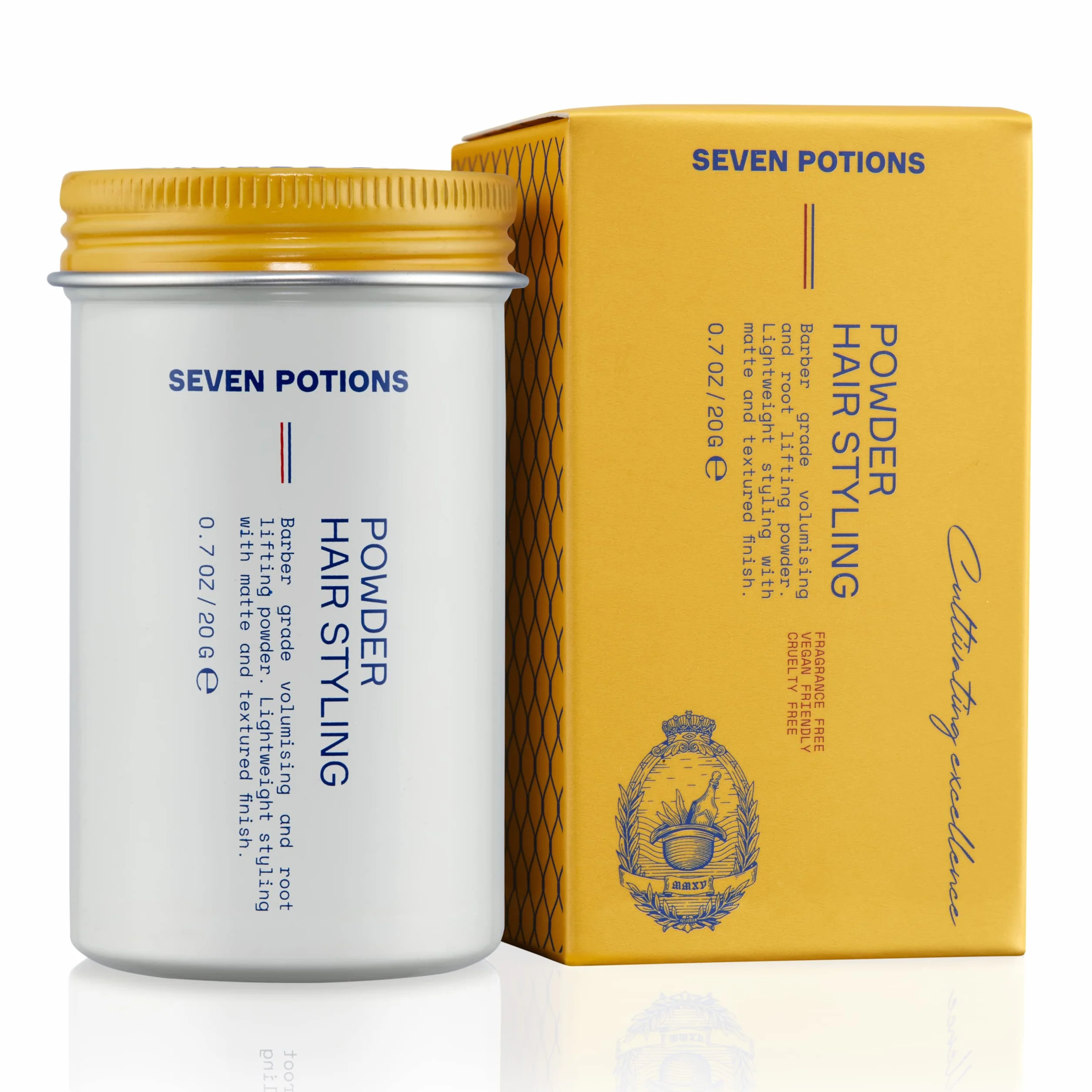 Seven Potions Puder do stylizacji włosów dla mężczyzn, 20 g, unoszący korzenie, objętość i tekstura, elastyczny uchwyt, naturalny wygląd do wszystkich rodzajów włosów, wegański, bez okrucieństwa