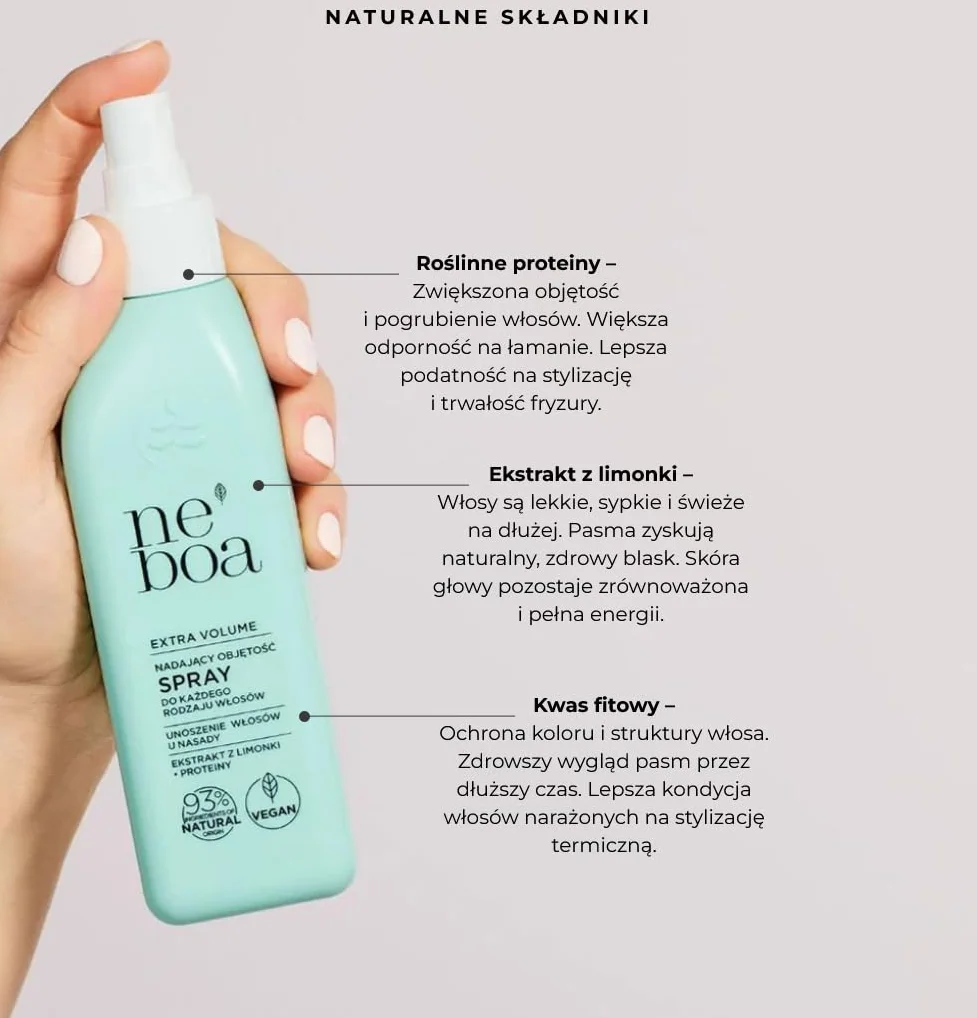 Neboa Extra Volume, Spray do Włosów z Proteinami Roślinnymi i Ekstraktem z Limonki, 93% Składników Naturalnych, Wegański 175 ml