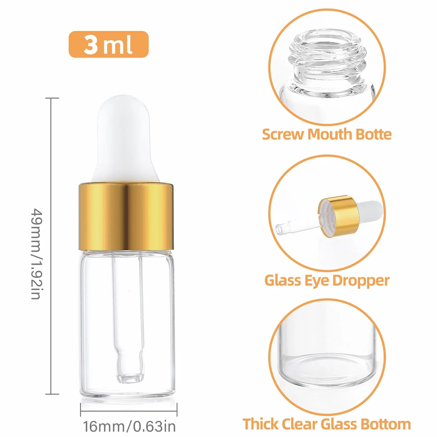 Butelka z pipetą Parfumlism 3 ml 50 sztuk pipety szklane do olejków eterycznych