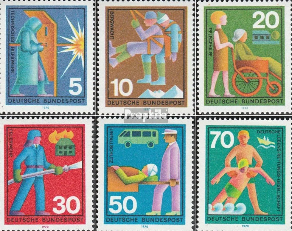 BRD (BR.Niemcy) 629-634 (pe?ne.Kwestia) 1970 Pomocnicze (Znaczki dla kolekcjonerów) Straz Pozarna/Policja