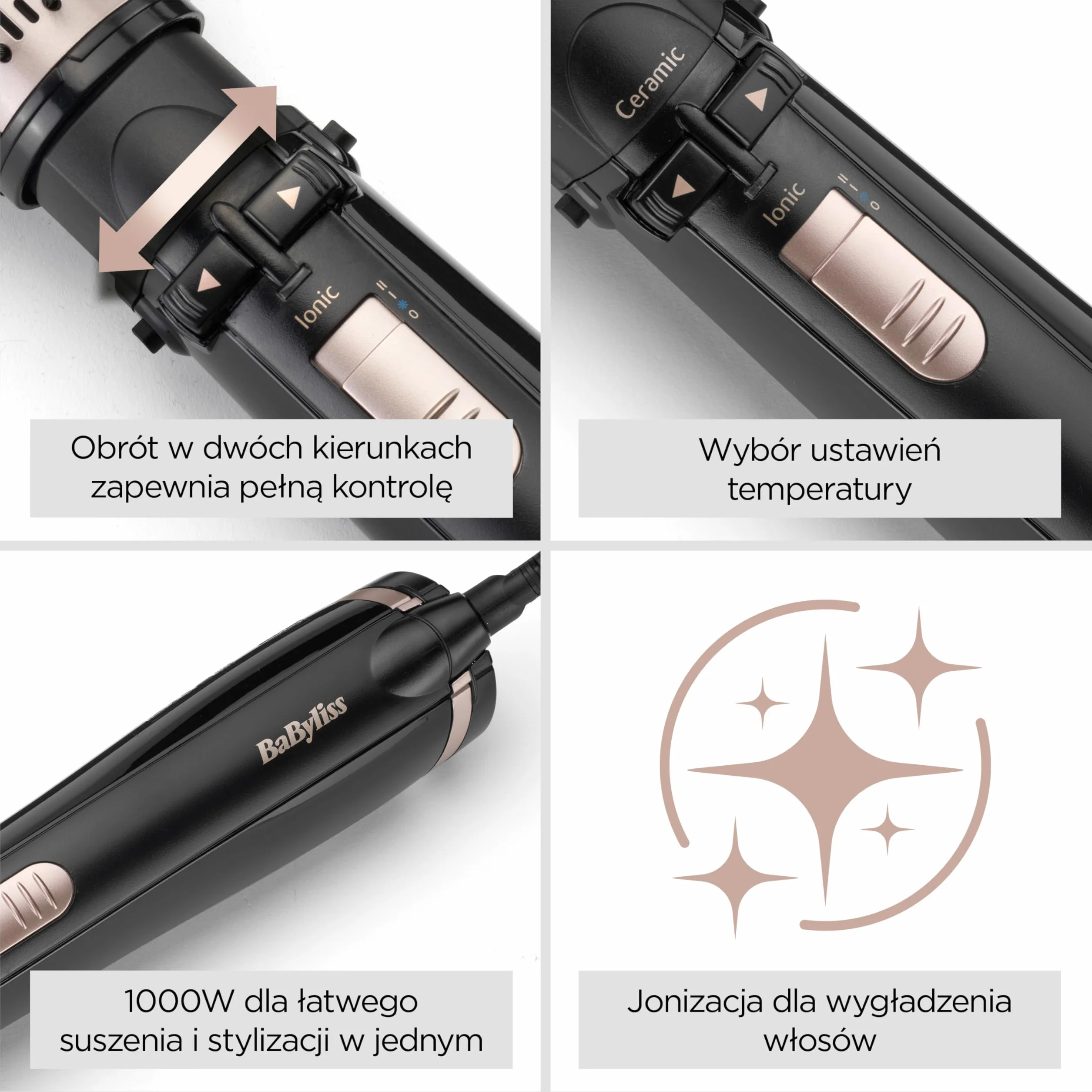 BaByliss AS200E obrotowa szczotka z gorącym powietrzem 1000 W jonowa stylizacja włosów czarna
