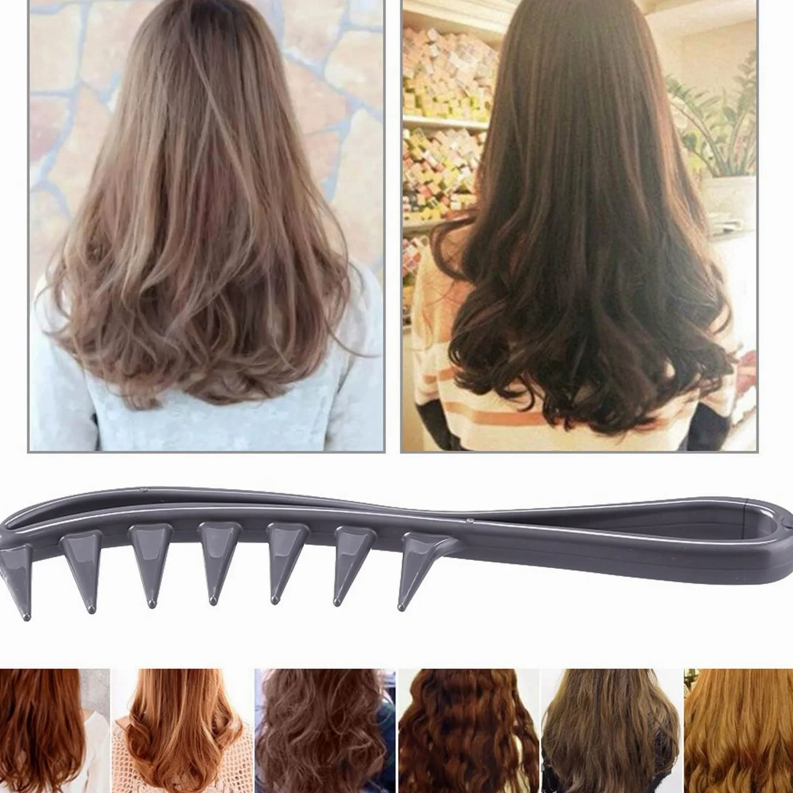 DieffematicSZ Grzebień Wide Tooth PP Comb Curly Hair Salon Hairdressing Comb Massage for Hair Styling Tool for Curl Hair (Color : Gray)