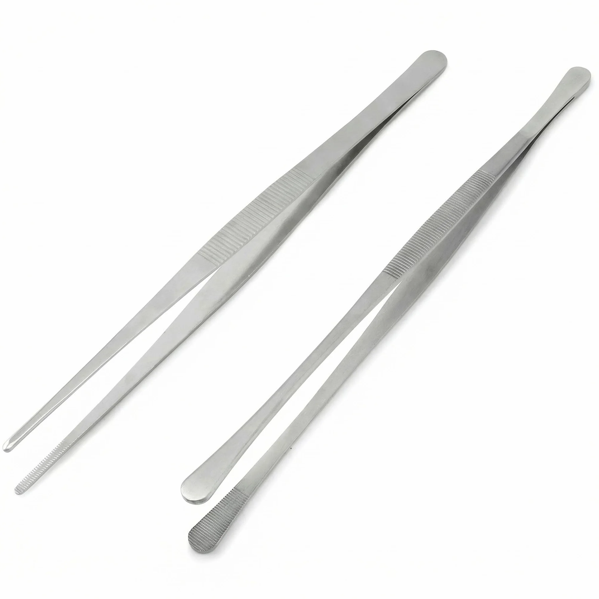 QWORK® 2 sztuki długich pęsety ze stali nierdzewnej, okrągłe i spiczaste, pęseta do grilla, pęseta do gotowania, 30 cm