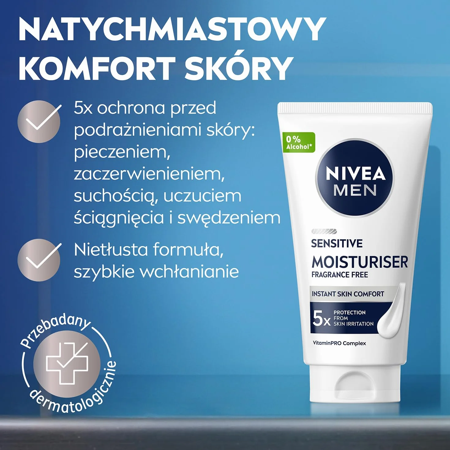 NIVEA MEN Sensitive krem nawilżający do twarzy męski – skóra wrażliwa, pantenol, witamina E – 50 ml