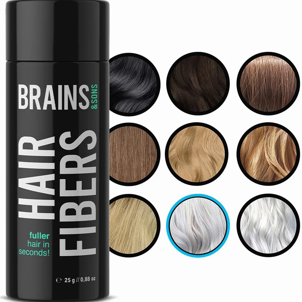 Brains & Son Produkt w proszku do zagęszczania włosów z natychmiastowym efektem, do zastosowania w przypadku zakoli, wypadania włosów i przerzedzonych włosów, puder do włosów, 25 g (siwy)