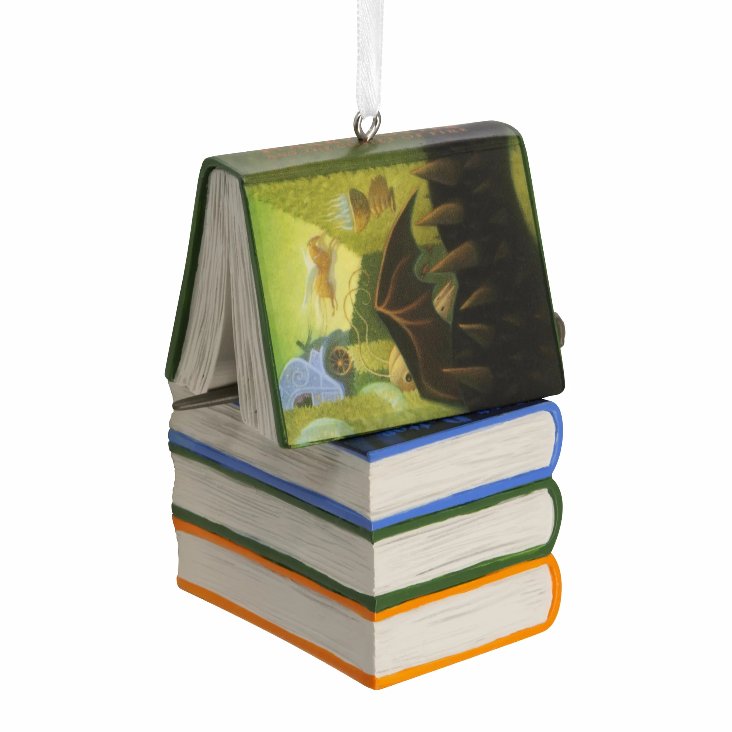 Hallmark Harry Potter Książki i różdżka wisząca ozdoba, dekoracja drzewa, wisząca ozdoba z żywicy, świąteczna ozdoba wisząca, prezenty na Boże Narodzenie