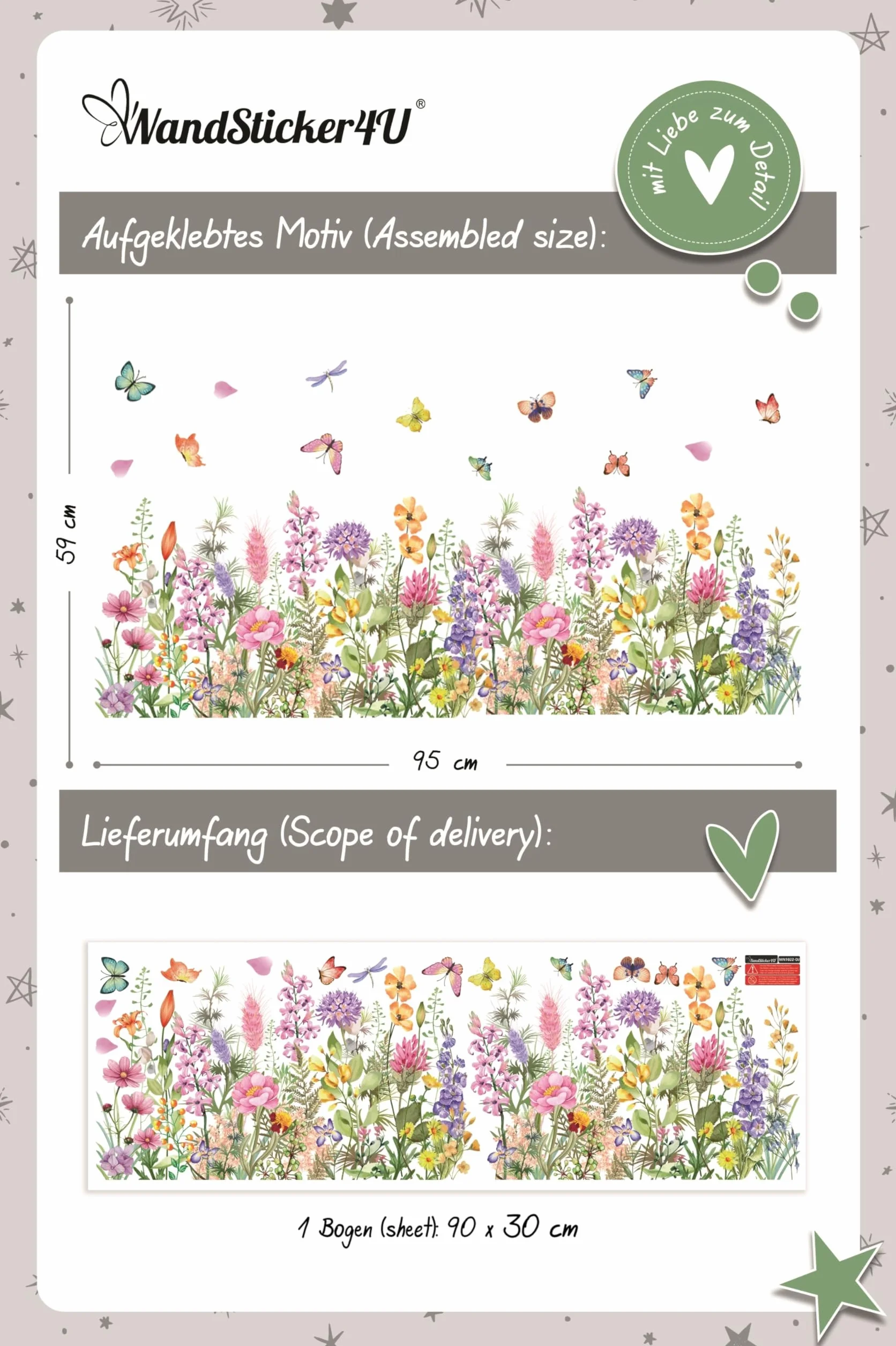 WandSticker4U - Naklejka na okno łąka kwiatowa kolorowa (95 x 59 cm) I obrazki na okno wiosna samoprzylepne kwiaty rośliny I naklejka na okno dekoracja okienna kwiaty dekoracja wiosenna okno