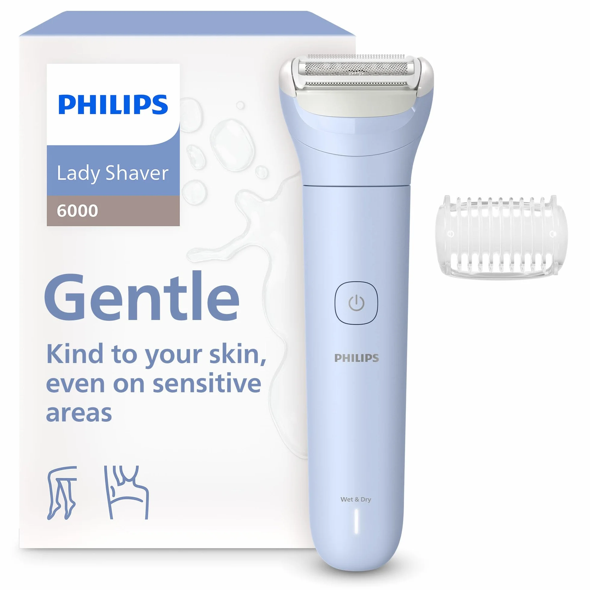 Philips golarka damska serii 6000 – bezprzewodowa, elektryczna golarka do golenia na mokro i sucho, z systemem trzech ostrzy, do nóg i ciała, czas pracy 80 minut, model BRL127/00