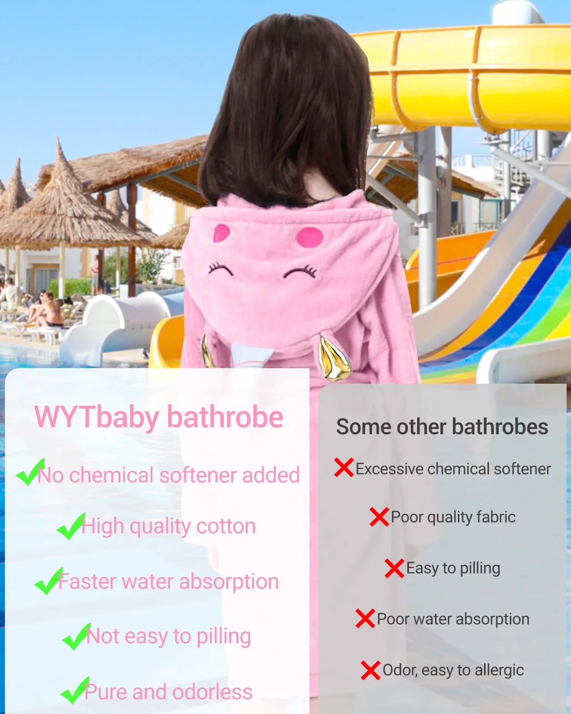 WYTbaby szlafroki dziecięce wyjście do kąpieli z kapturem dla chłopców, dziewcząt, szlafrok ręczniki plażowe, Różowy, 6-8 lat