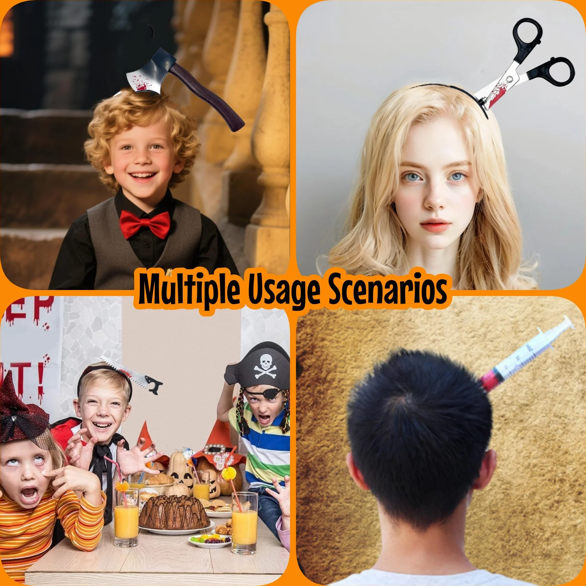 SEMINISMAR Noże na Halloween, 4 sztuki, opaska na włosy, horror, Halloween, krwawe nożyczki, dla mężczyzn, kobiet, nastolatków, na karnawał