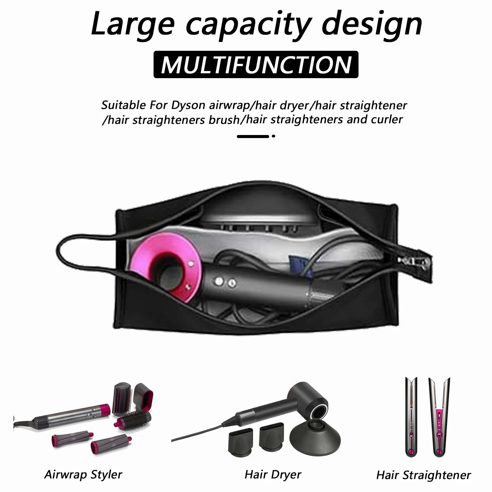 Torba podróżna organizer do torby dla Dyson Airwrap Styler, wodoodporna skóra PU (czarny)
