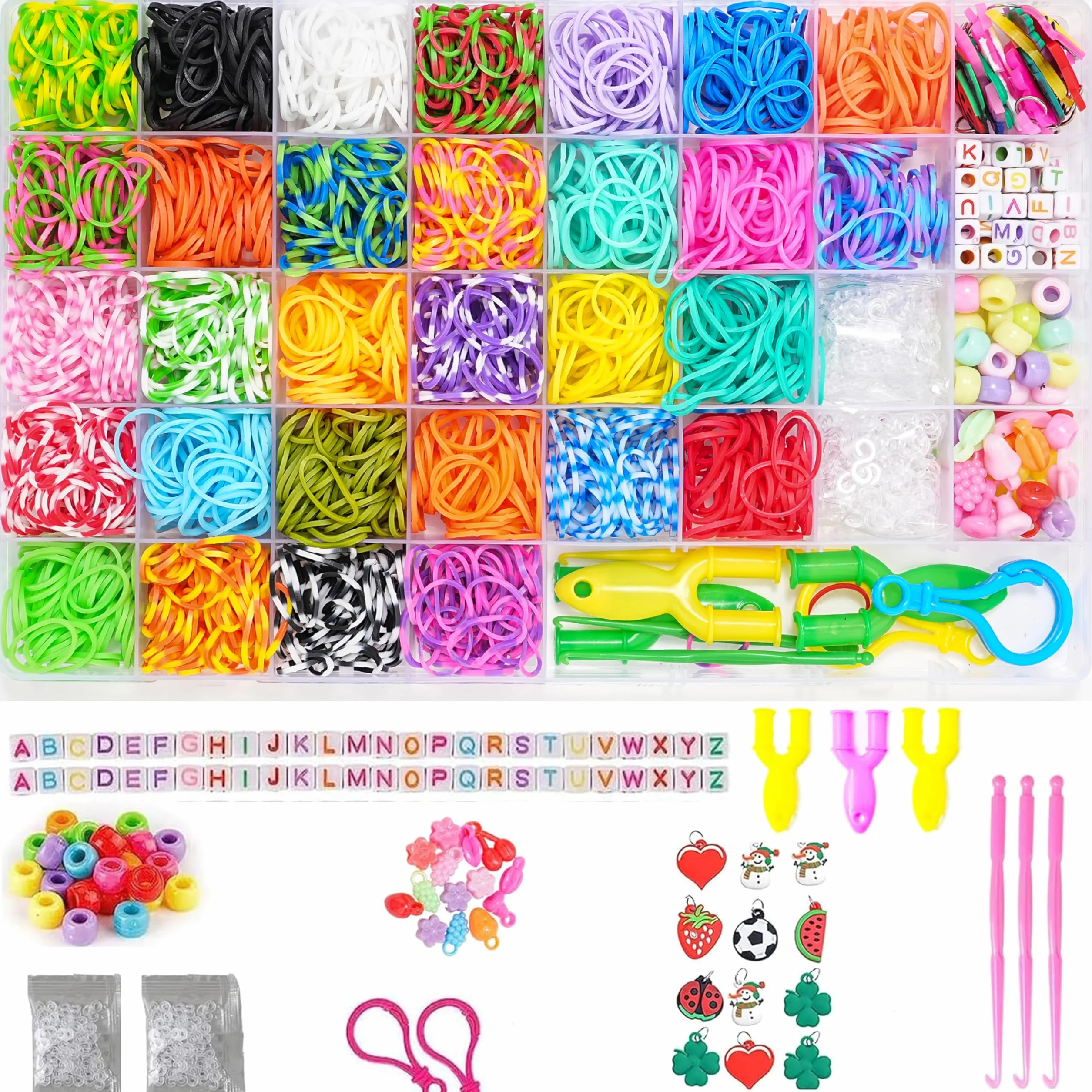 Zestaw 2500+ taśm Loom, do tworzenia gumowych bransoletek, kolorowe gumowe pętlice do bransoletek, z akcesoriami i dodatkami