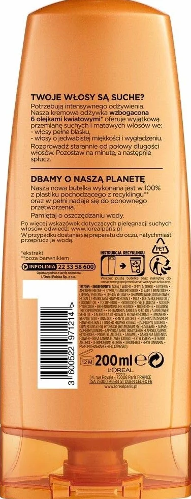 L'Oreal Paris Hair Care Elseve Magiczna Moc Olejków Kremowa Odżywka Do Włosów Suchych 200 Ml