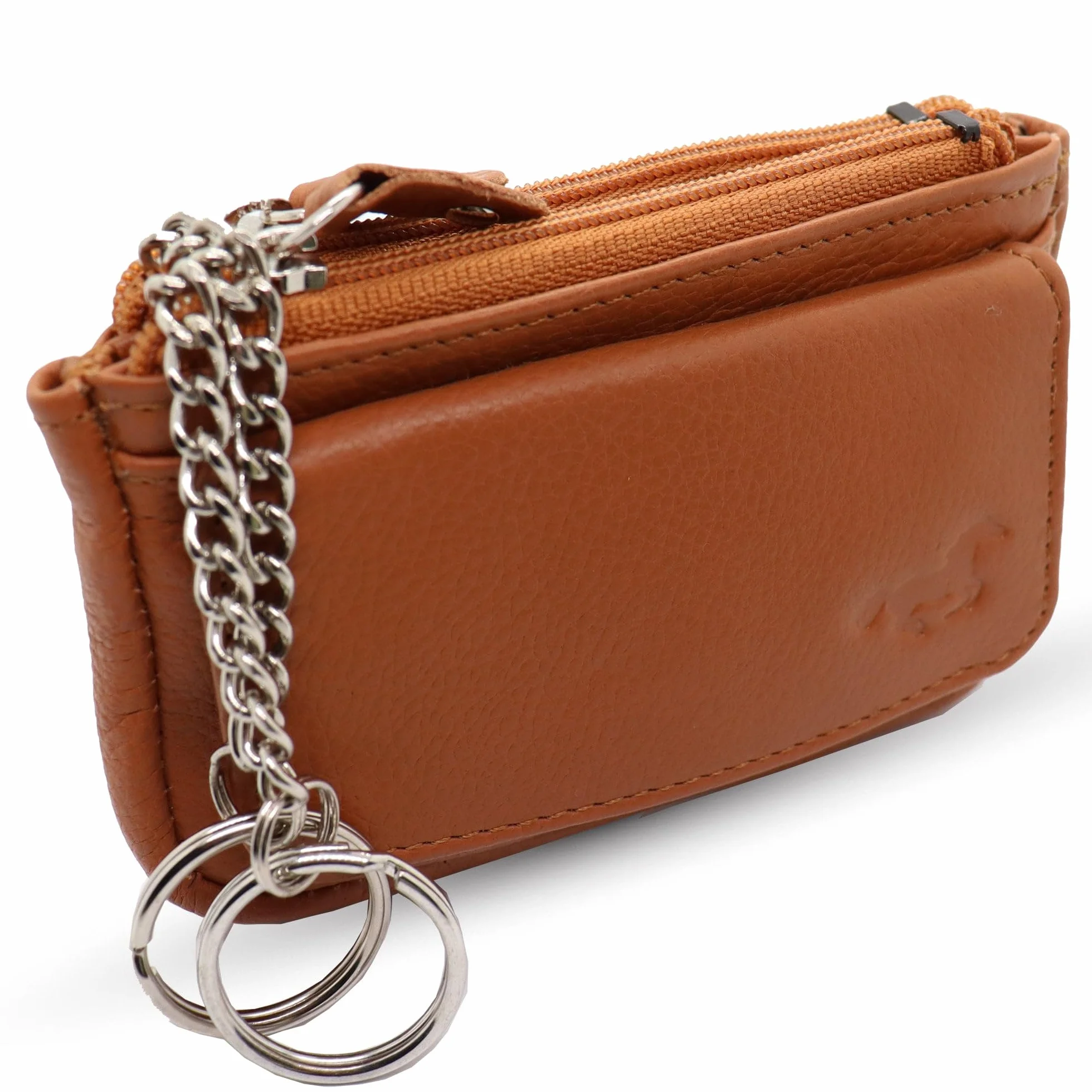 Safekeepers Skórzane etui na klucze – mała kieszeń na klucze z zamkiem błyskawicznym dla kobiet i mężczyzn, mini piórnik na kluczyki samochodowe, Cognac Brown, Cognac Braun, Minimalistyczny