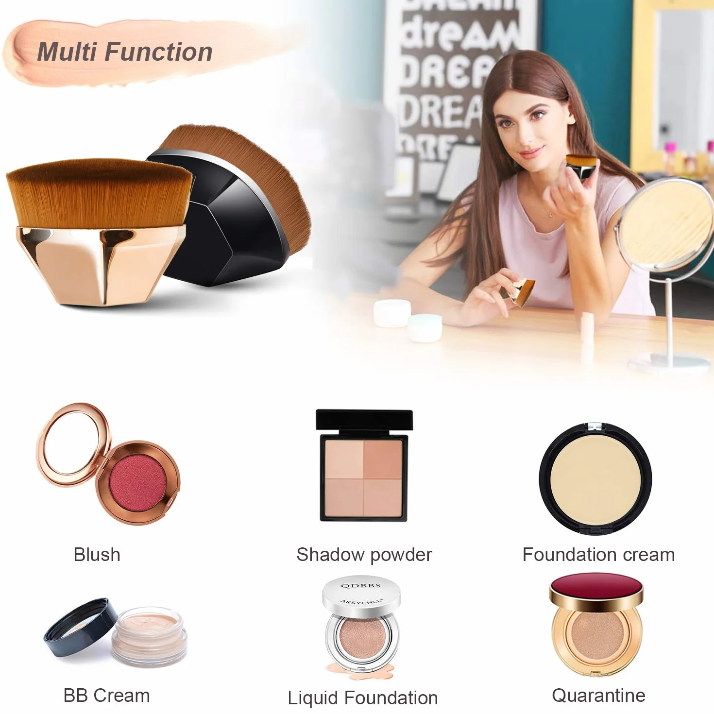 Endoto 2 sztuki Nieskazitelny pędzel do podkładu, Kabuki Magic Face Brush Flat Top Wielofunkcyjny do nieskazitelnego pudru, mieszania kosmetyków płynnych lub kremowych z przenośnym etui