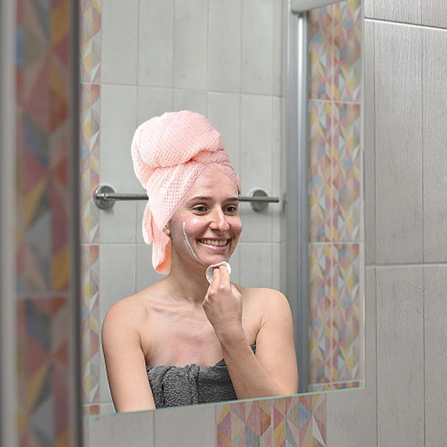 Ręcznik z mikrofibry, do włosów z elastyczną linką, ręcznik do włosów, z mikrofibry, turban do włosów, 100 x 60 cm, szybkoschnący, super chłonny, 3 sztuki