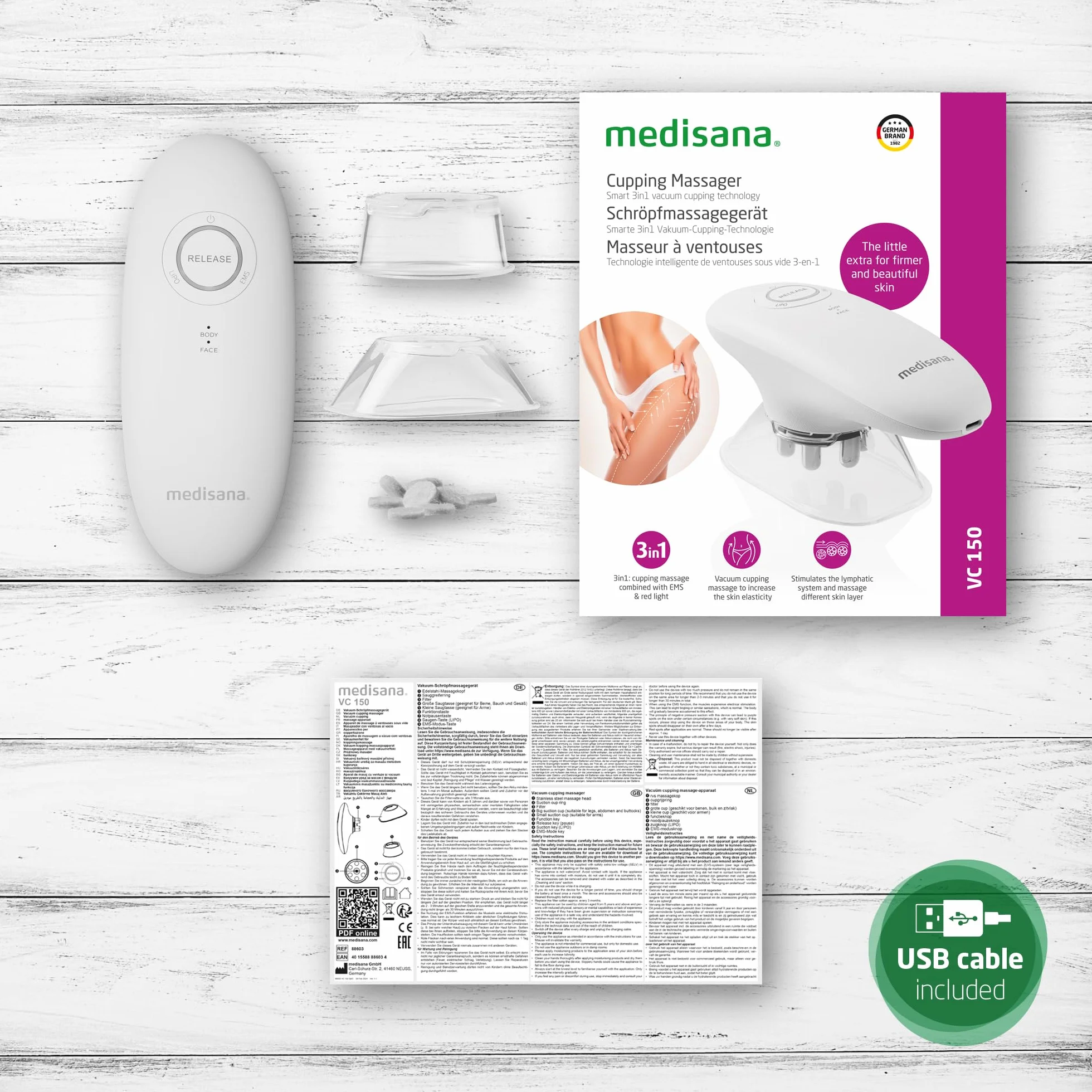 medisana VC 150 masażer bańkowy antycellulitowy z masażem próżniowym EMS i czerwonym światłem