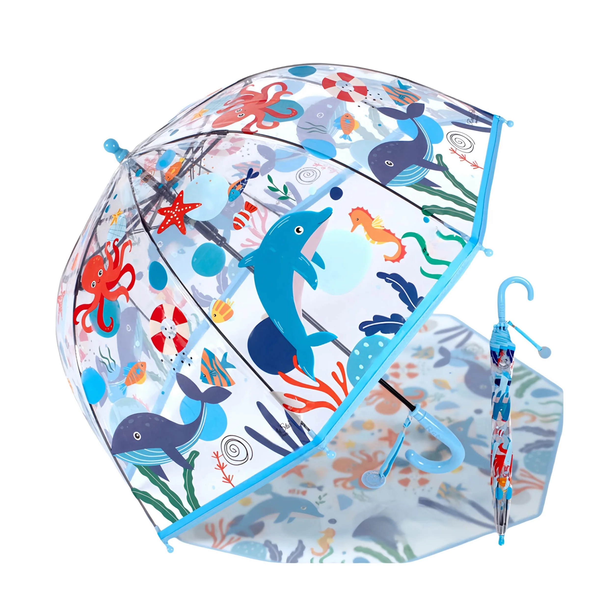Dziecięcy parasol z kopułą - lekki, uroczy, zabawny design, parasol przeciwdeszczowy i przeciwwietrzny, parasol z drewnianym trzonkiem w kształcie dzwonu przezroczysty - prezenty dla dzieci, Mały