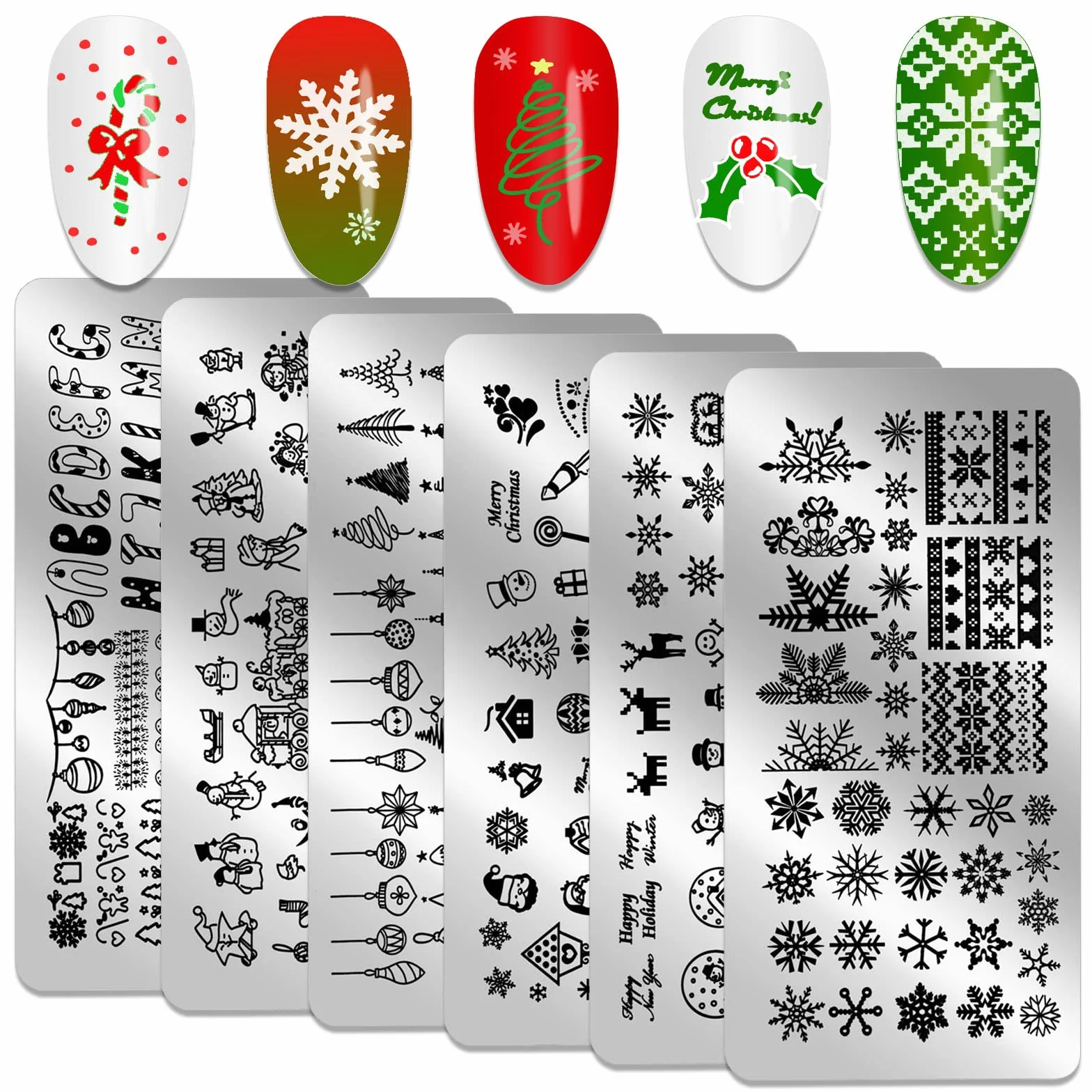 HOWAF 6 świątecznych talerzy do stemplowania paznokci zestaw do zdobienia paznokci DIY manicure + skrobak