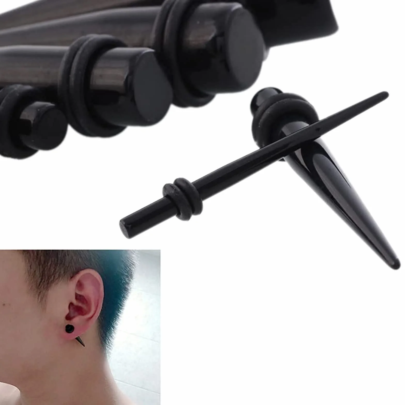 Zestaw 36 rozpychaczy tuneli do uszu, 1,6-10 mm, świecą w ciemności, z silikonowym tunelem do uszu