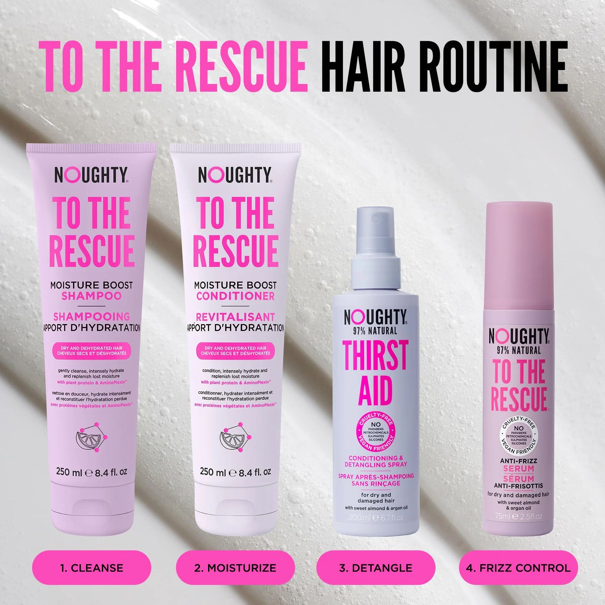 Noughty 97% Natural Thirst Aid Conditioning and Detangling Spray, Leave In Hair Detangler Treatment for Dry and Damaged Hair, with Sweet Almond and Argan Oil, Sulphate Free Vegan Haircare 200ml