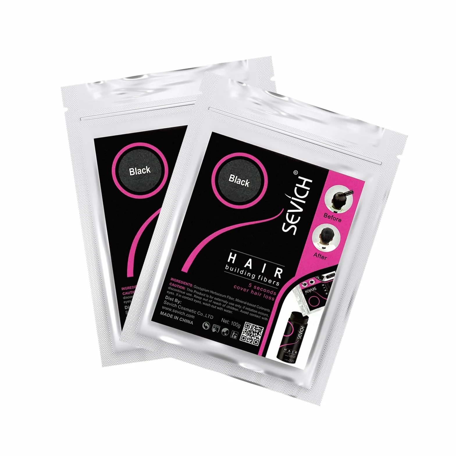 SEVICH 2 x 100 g – opakowanie uzupełniające 100 g do wypadania włosów lub przerzedzających się włosów, zagęszczanie włosów dla mężczyzn i kobiet, czarne