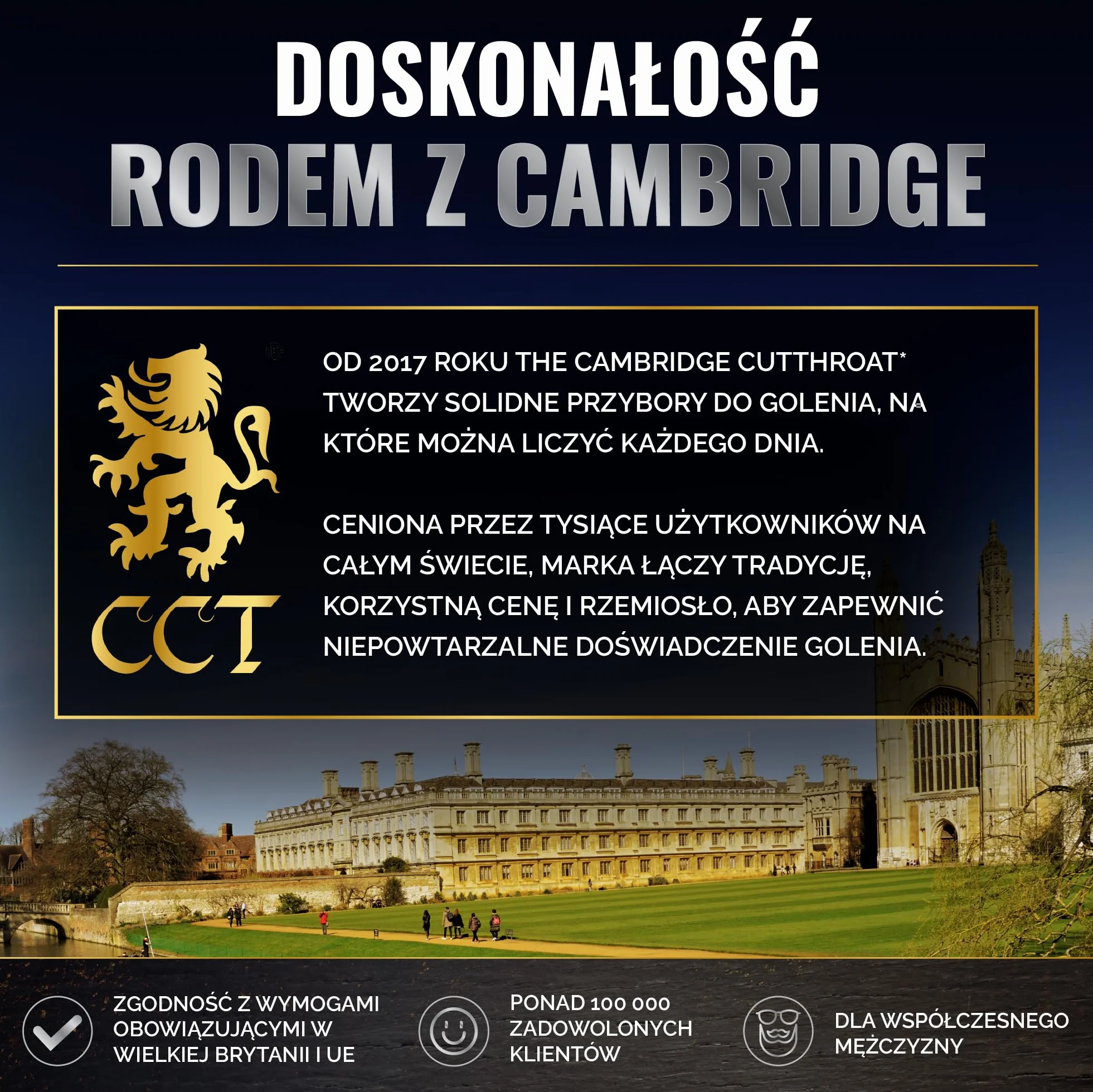 Profesjonalny zestaw brzytwy The Cambridge Cutthroat® Missanda z Drewna i Stali Nierdzewnej, brzytwa z pojedynczym ostrzem premium, do stylizacji wąsów i brody, z etui podróżnym