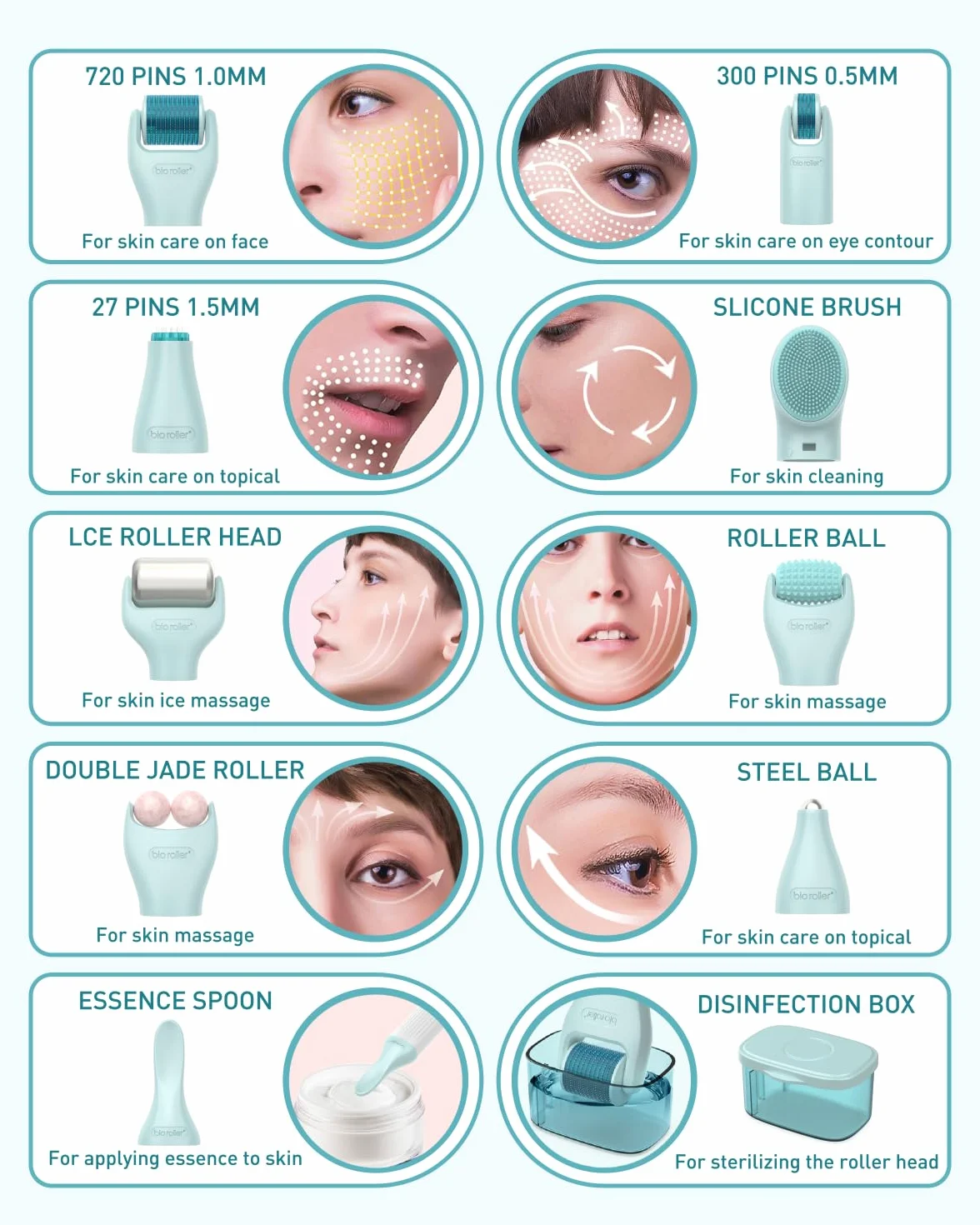 Derma Roller zestaw do mikroigłowania 720 pinów 0,5 mm przeciw zmarszczkom
