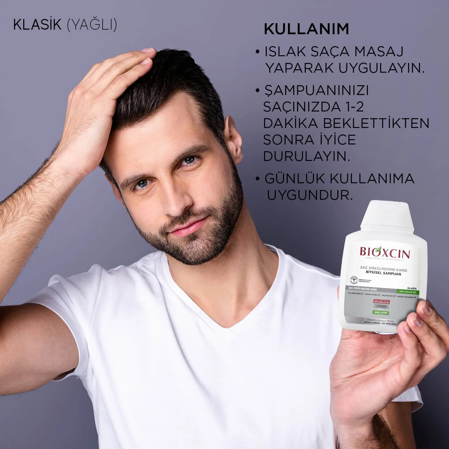Bioxcin Szampon przeciw wypadaniu włosów przetłuszczających się (300 ml) – roślinny szampon przeciwzmarszczkowy z BIOCOMPLEX B11 i liposomami dla gęstszych włosów i mniejszego wypadania włosów