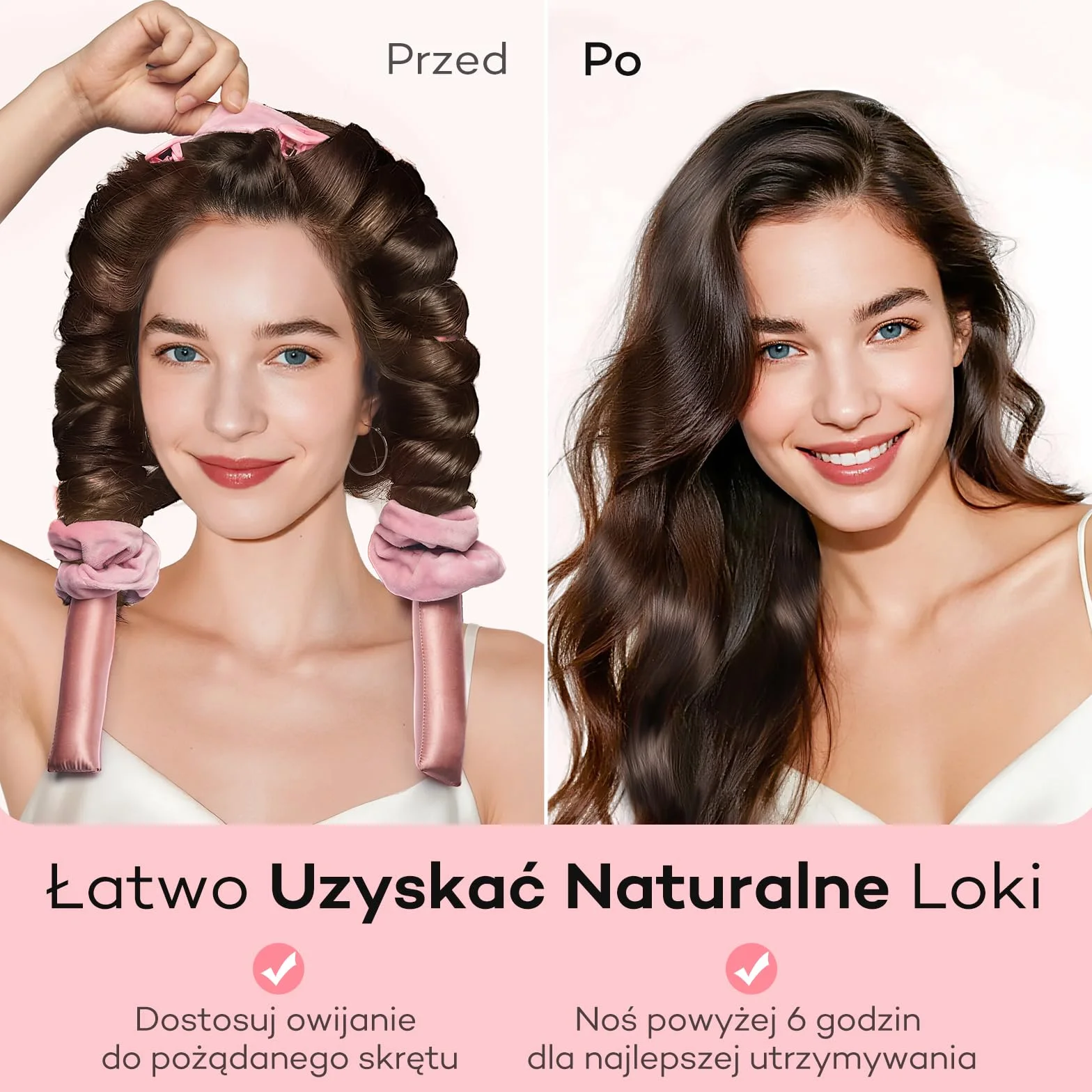Umisleep Heatless lokówka do włosów, jedwabna ochrona włosów, Heatless Curls z zestawem loków, 99 cm, do samodzielnego wykonania, do długich włosów, antypoślizgowe loki, różowa