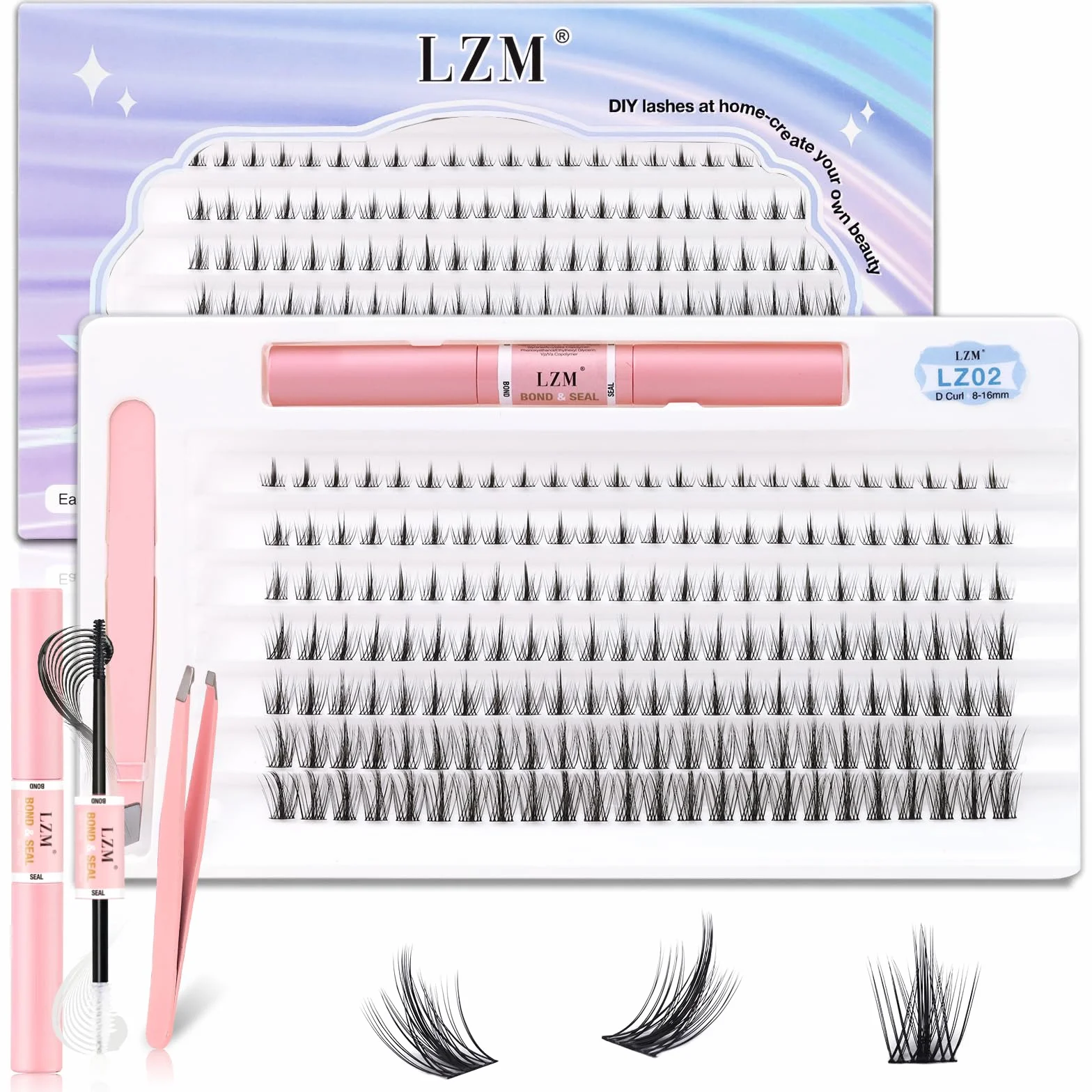 LZM Zestaw do Przedłużania Rzęs 168 Szt. D Curl 8-16 mm Manga Naturalne Sztuczne Rzęsy z Wiązaniem Laserowym