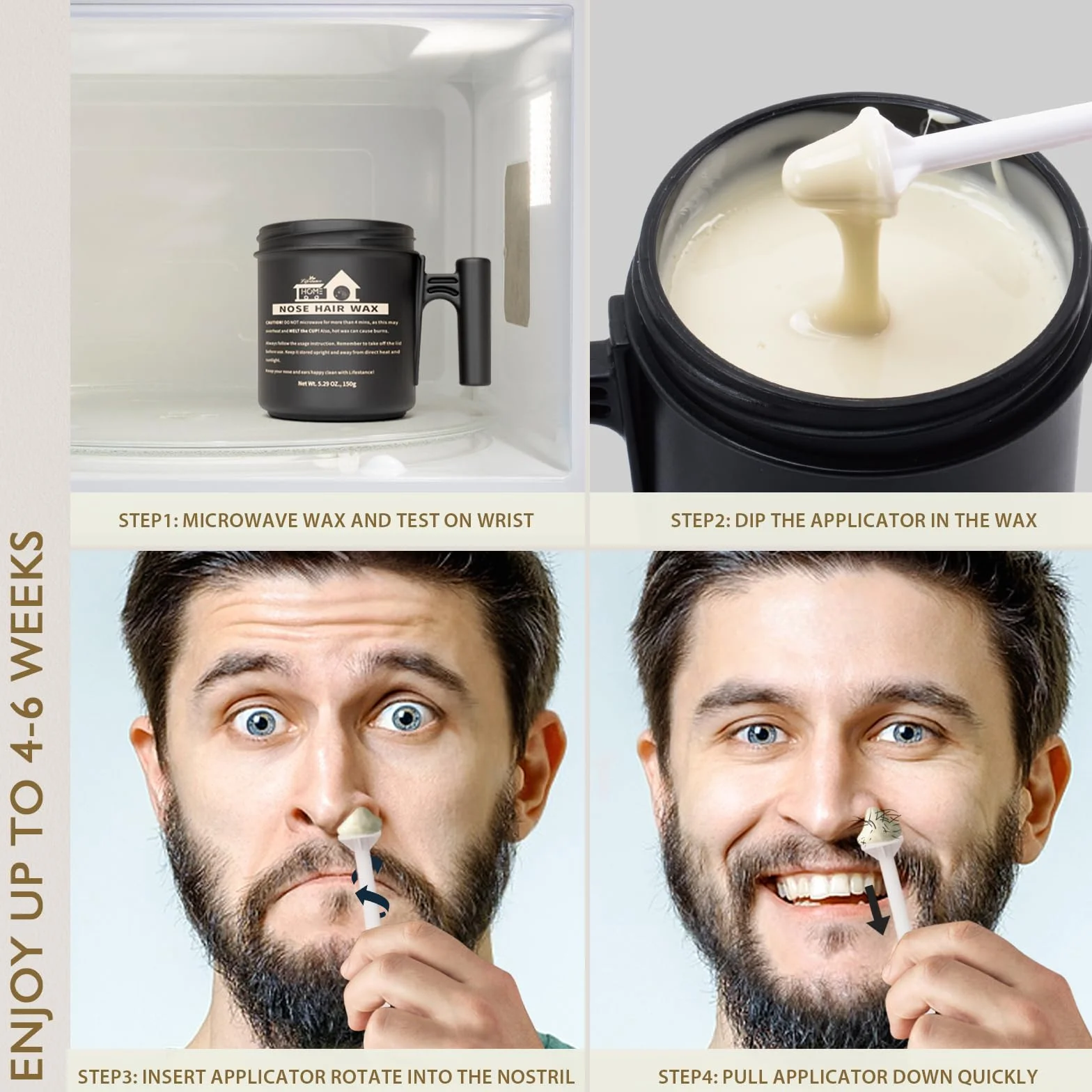 Lifestance Zestaw do woskowania nosa dla mężczyzn, 150 g, wosk do włosów w nosie z 40 x profesjonalnym patyczkiem, wosk do depilacji uszu dla mężczyzn i kobiet (użycie 25-30 razy)