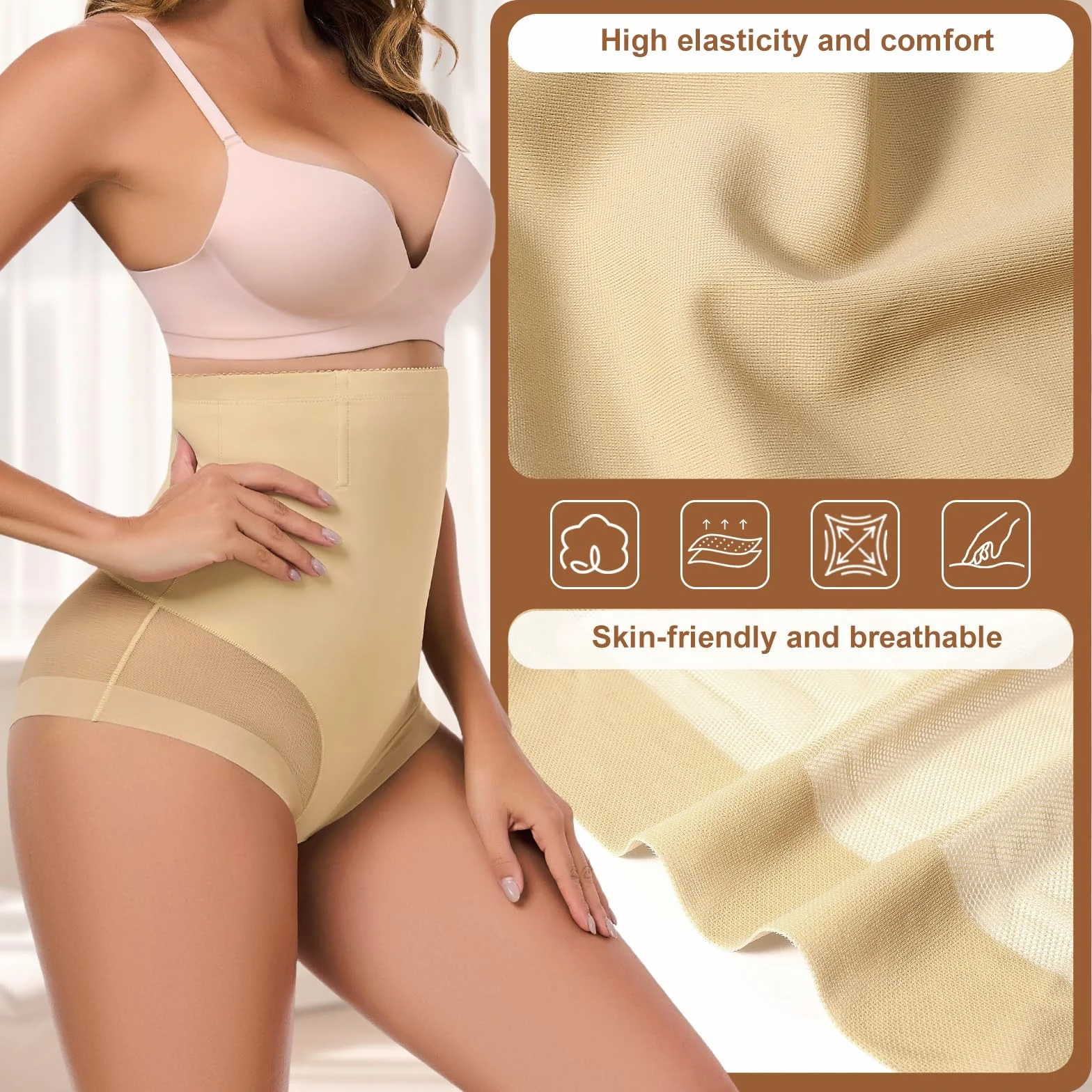 Xnova Bielizna modelująca damskie majtki z płaskim brzuchem, bielizna modelująca brzuch z wysokim stanem, oddychające bezszwowe majtki modelujące body