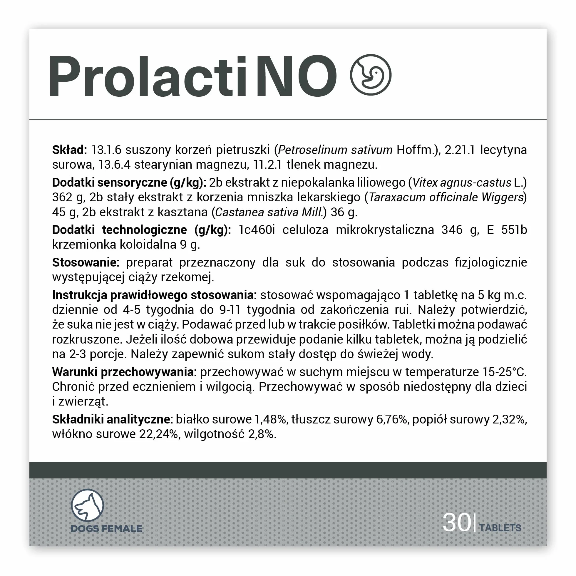 VET EXPERT PROLACTINO - Preparat Wspomagający dla Suk z Objawami Ciąży Urojonej, 30 Tabletek