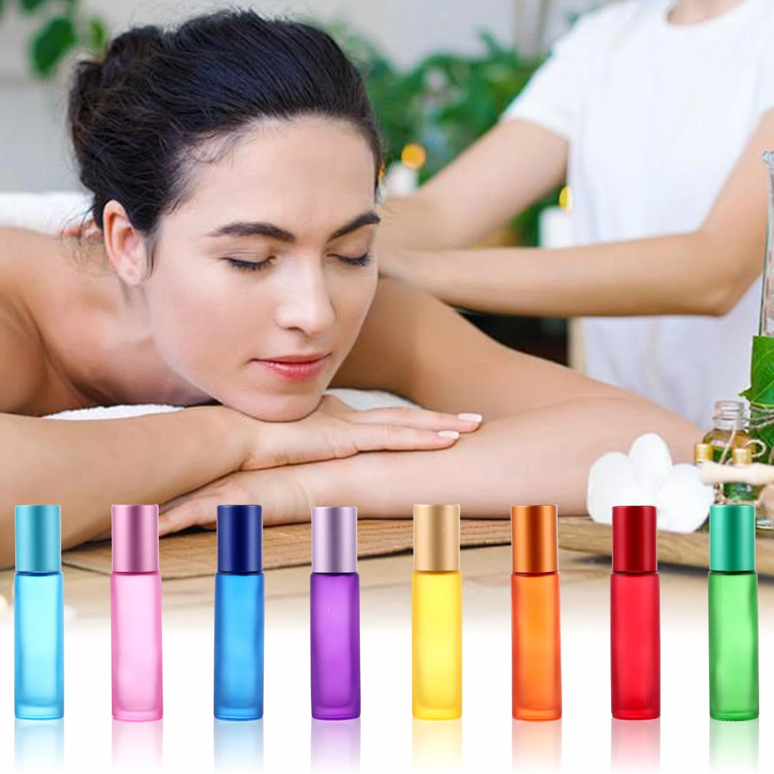 CYEER 24 sztuki puste butelki z olejkami eterycznymi 10 ml kolorowe butelki z rolką do masażu aromaterapii