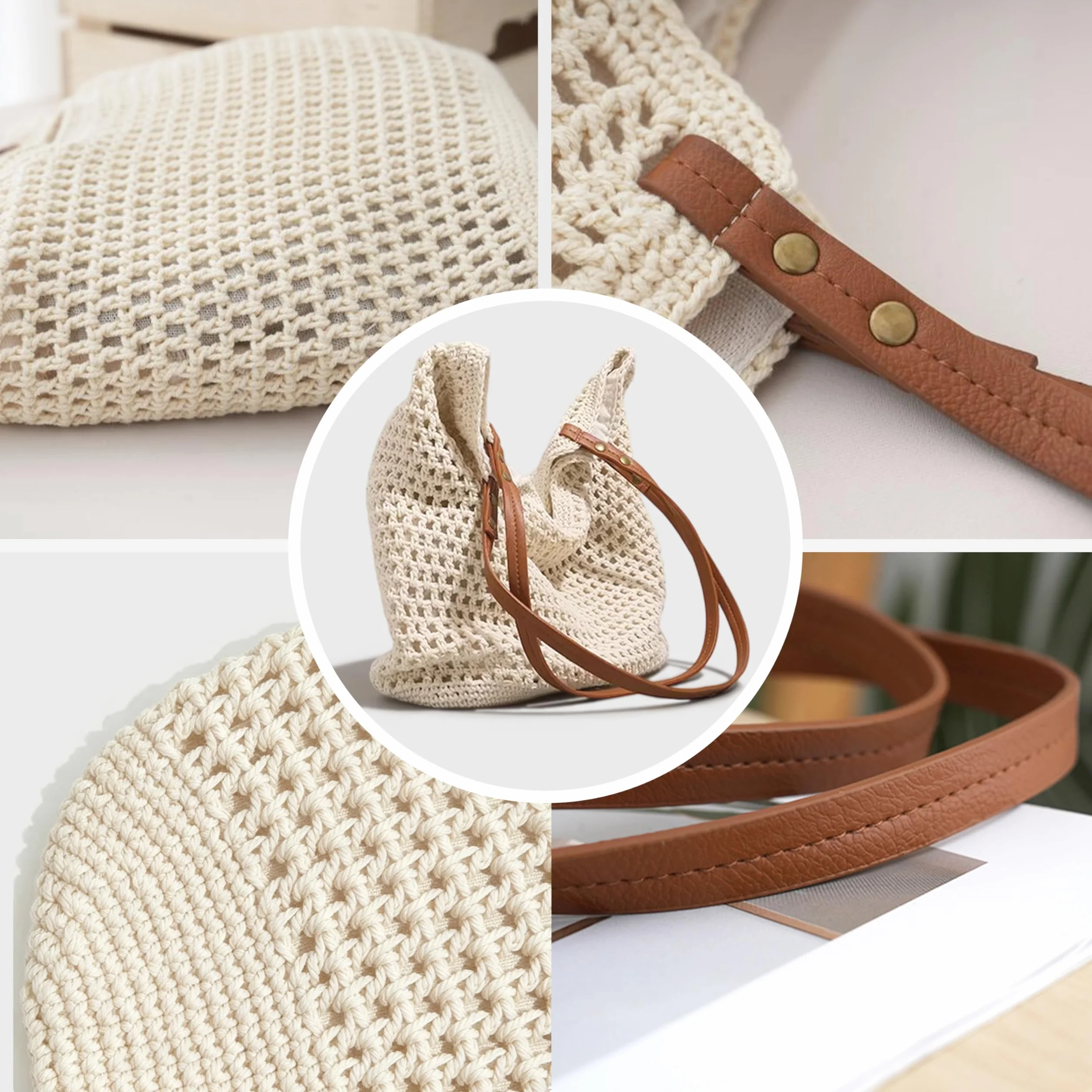 Damska dzianinowa torba na ramię - Boho Sea Bag na plażę, wakacje i zakupy, plecione torby tote hobo, torba plażowa