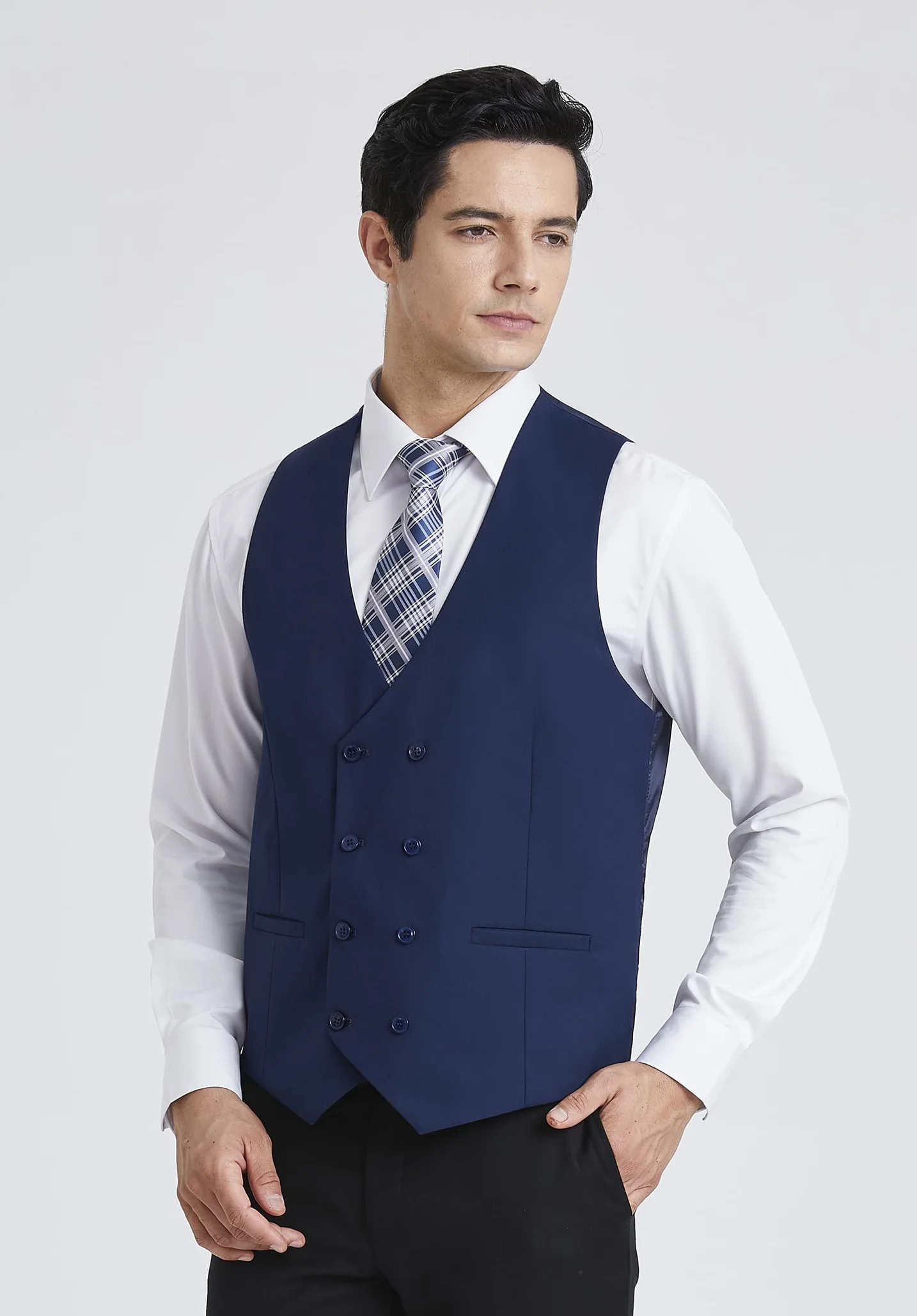 Enlision Męska dwurzędowa kamizelka z dekoltem w serek, slim fit, na co dzień, formalna kamizelka biznesowa
