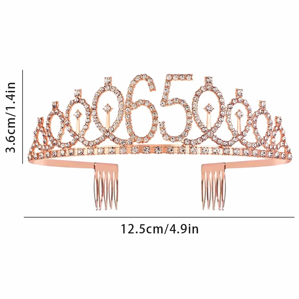Tiara i korona na 65. urodziny dla dziewczynek, na urodziny, królowa różowe złoto, diadem księżniczki, tiara ze strasu z grzebieniami, tiary ślubne na wesele, bal absolwentów, wesele, Boże Narodzenie