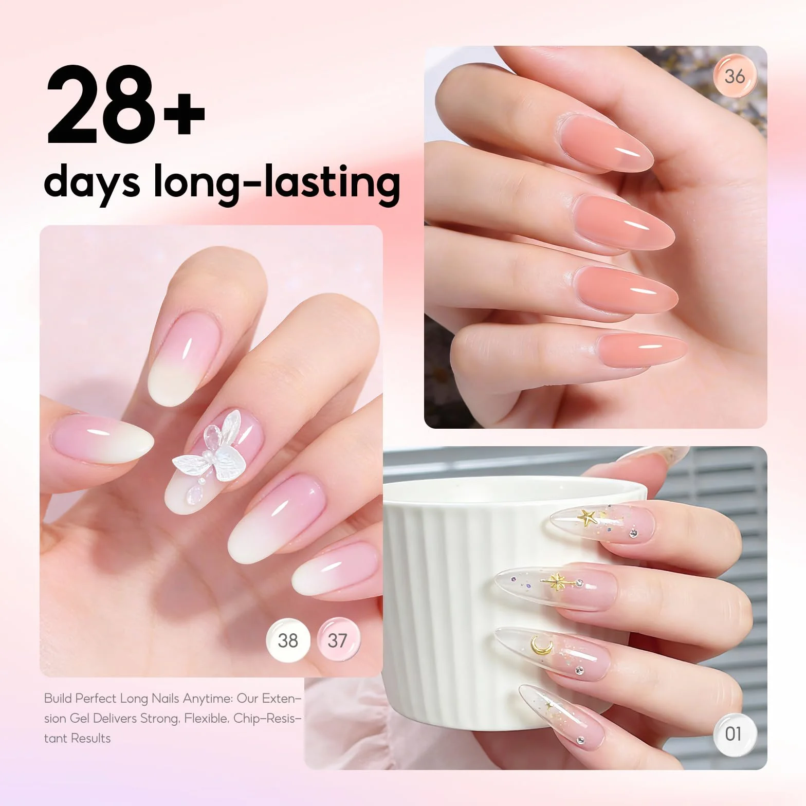 COSCELIA Zestaw do przedłużania paznokci żelowych 4x16ml Poly żel z lampą Top Coat Base Nail Mold
